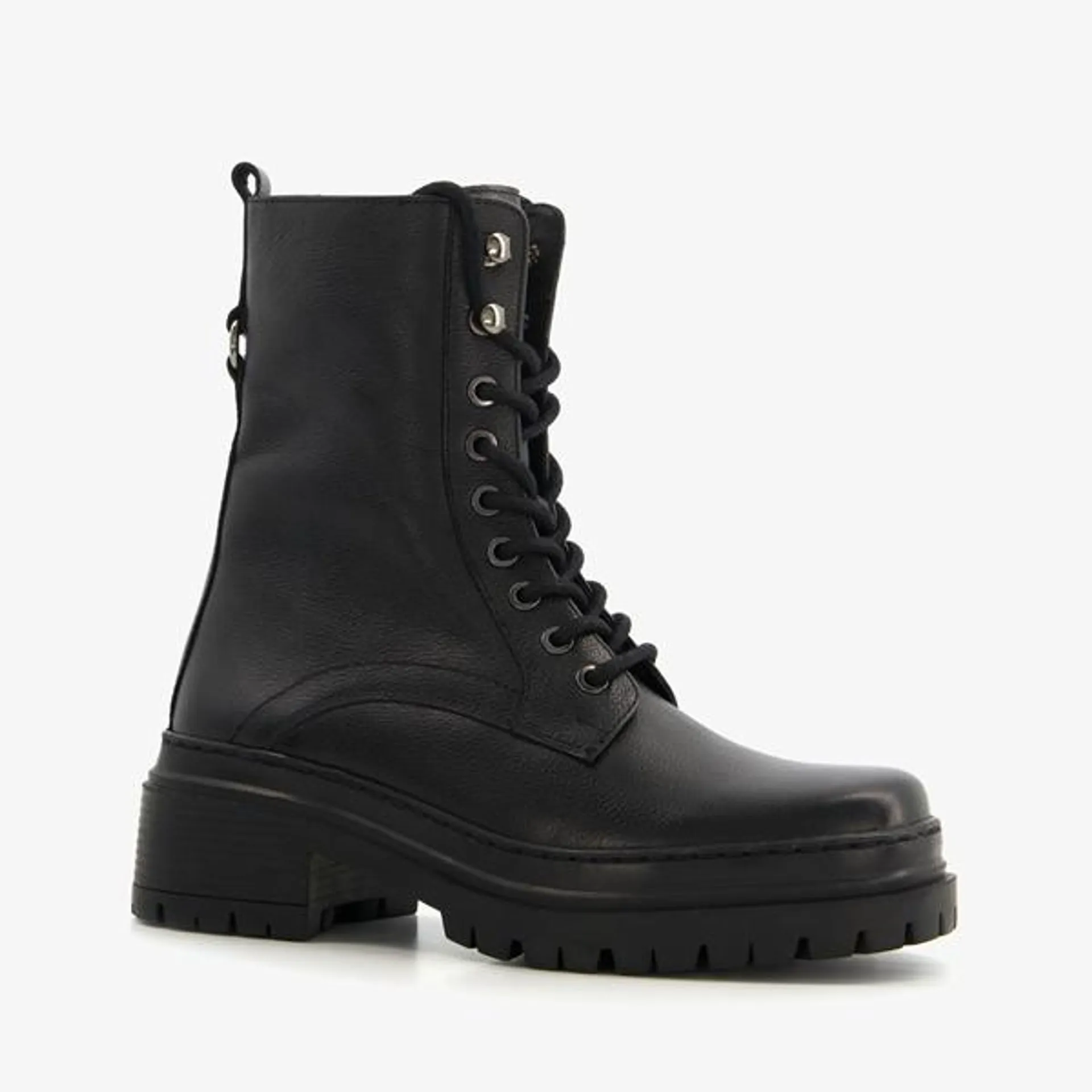 Harper leren dames veterboots zwart