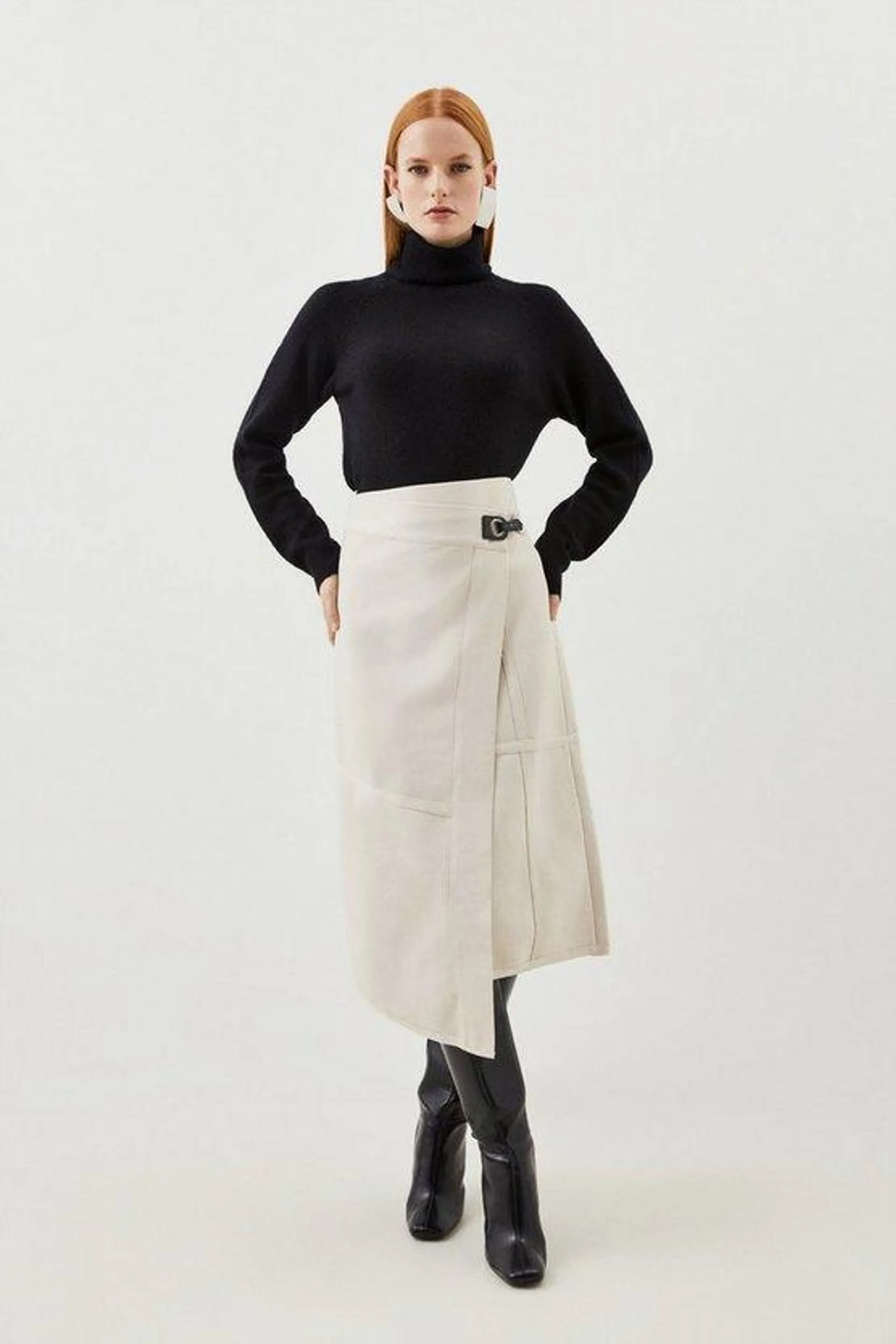 Figure Form Bandage Knit Asymmetric Midi Skirt