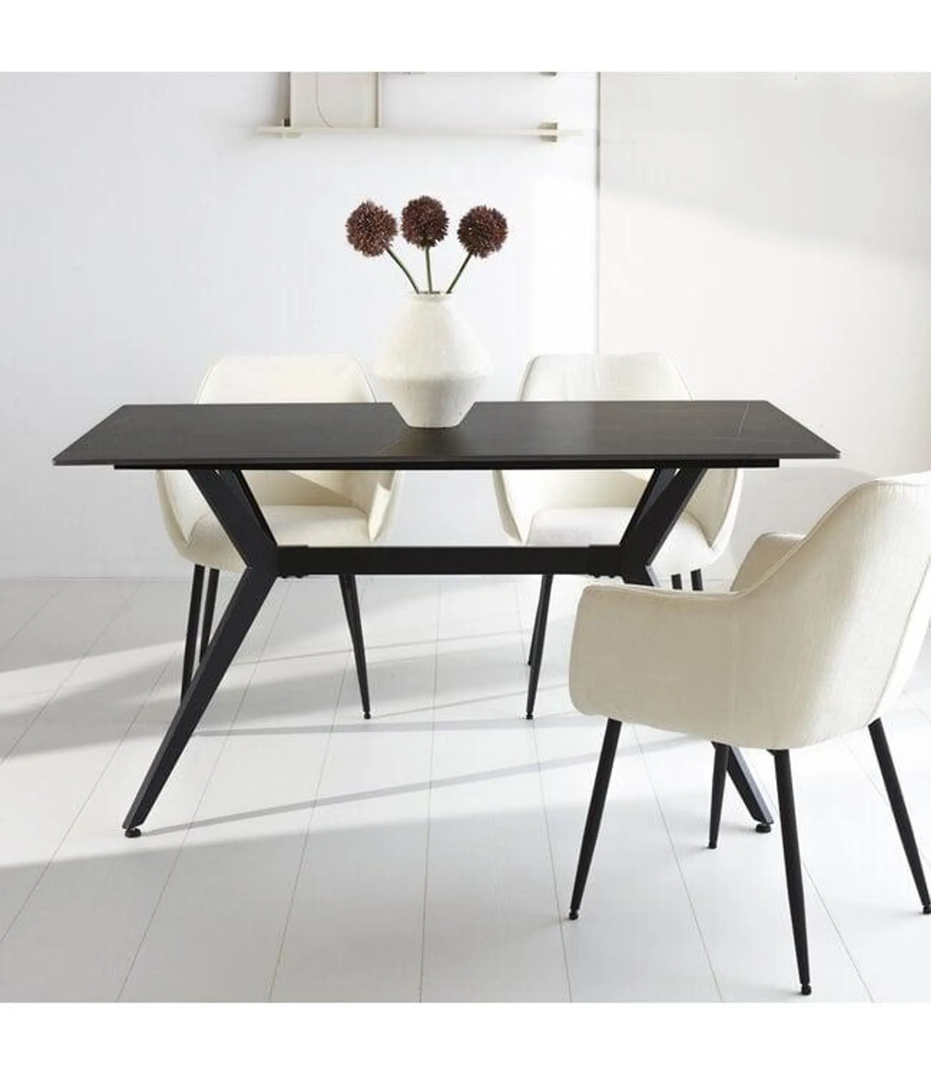 Eettafel Grace 150x70 cm marmerlook zwart