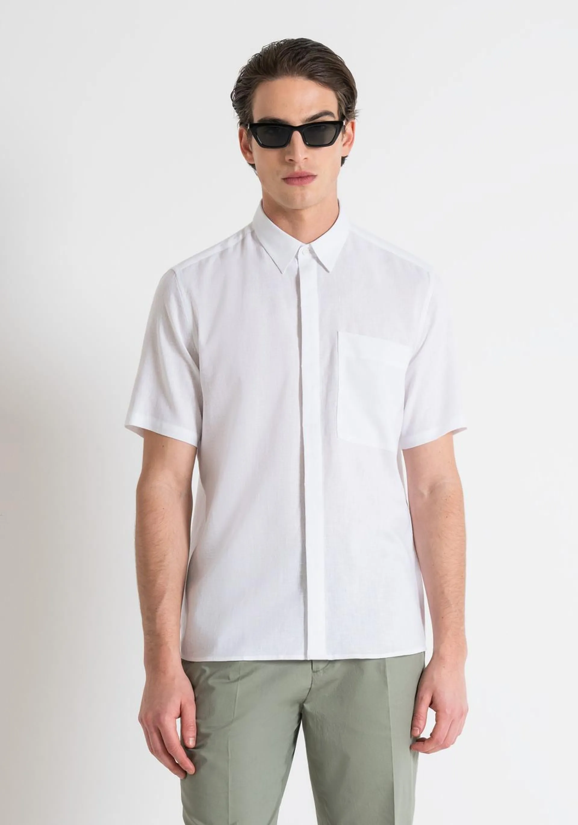 REGULAR STRAIGTH FIT "ADALIA" SHIRT IN LINEN AND VISCOSE SOFT HAND