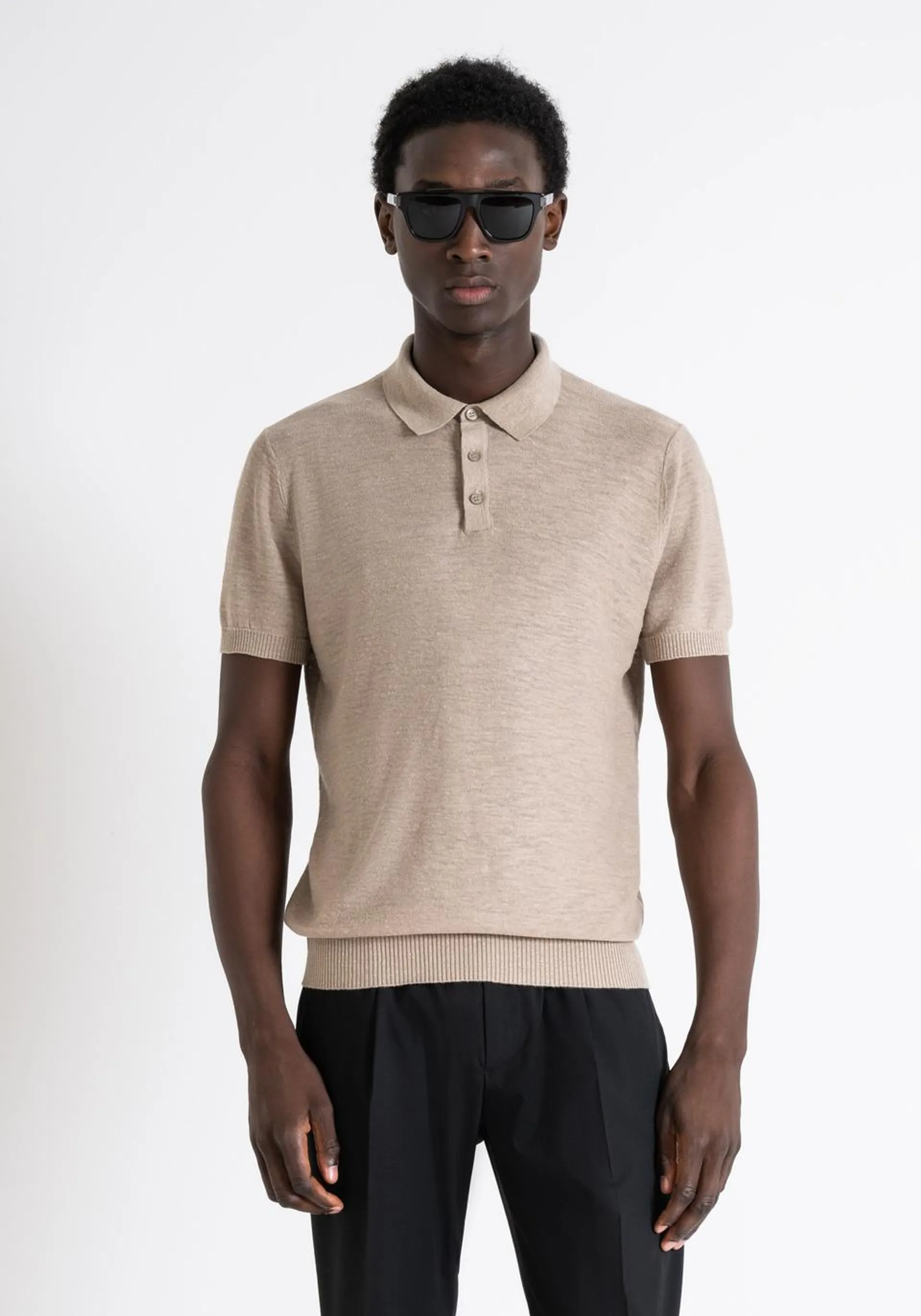 REGULAR FIT KNITTED T-SHIRT IN VISCOSE LINEN YARN