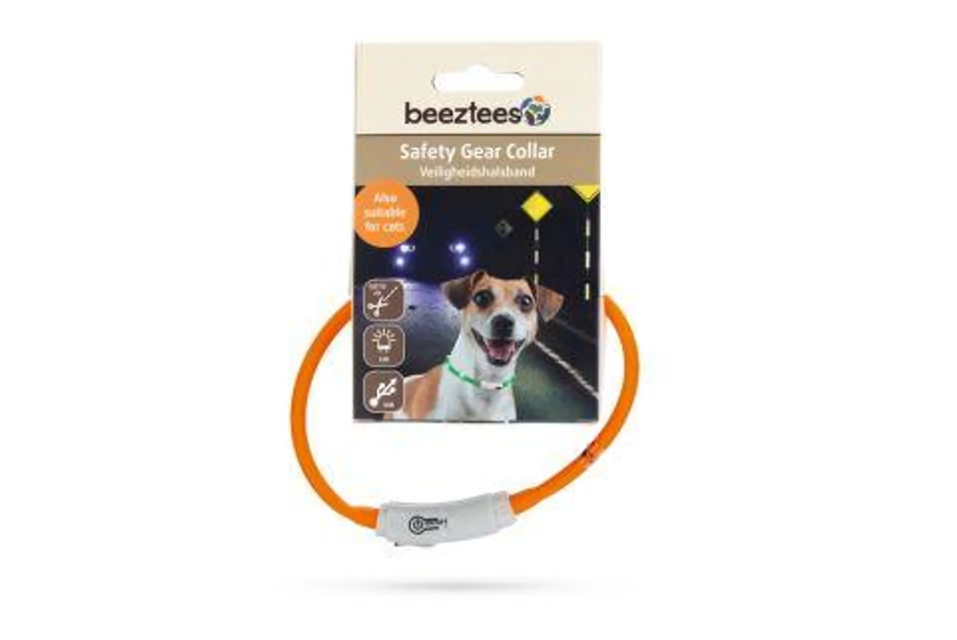 Beeztees Dogini USB - Lichtgevende Halsband - Hond - Oranje - Siliconen - 35cm x 10mm