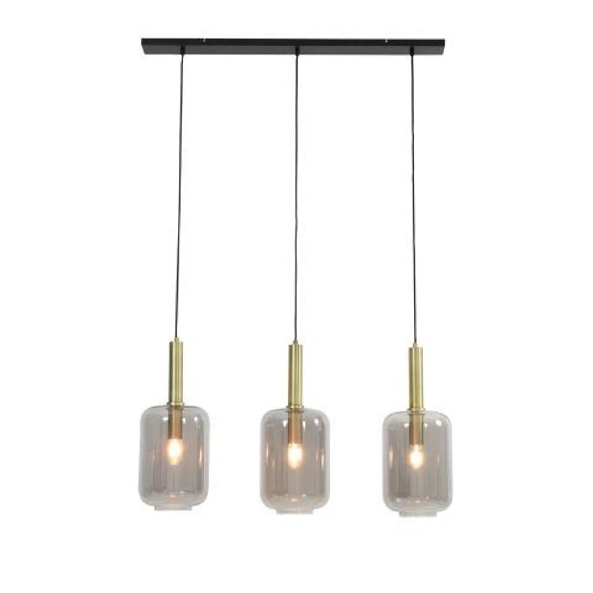 Hanglamp Peglio glas smoke antiek brons 3-lichts