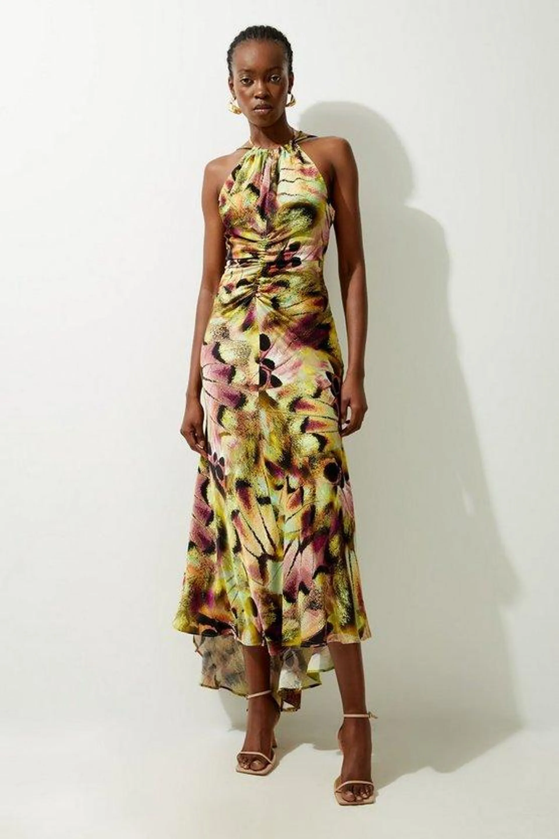 Tall Abstract Print Viscose Woven Halter Tie Maxi Dress