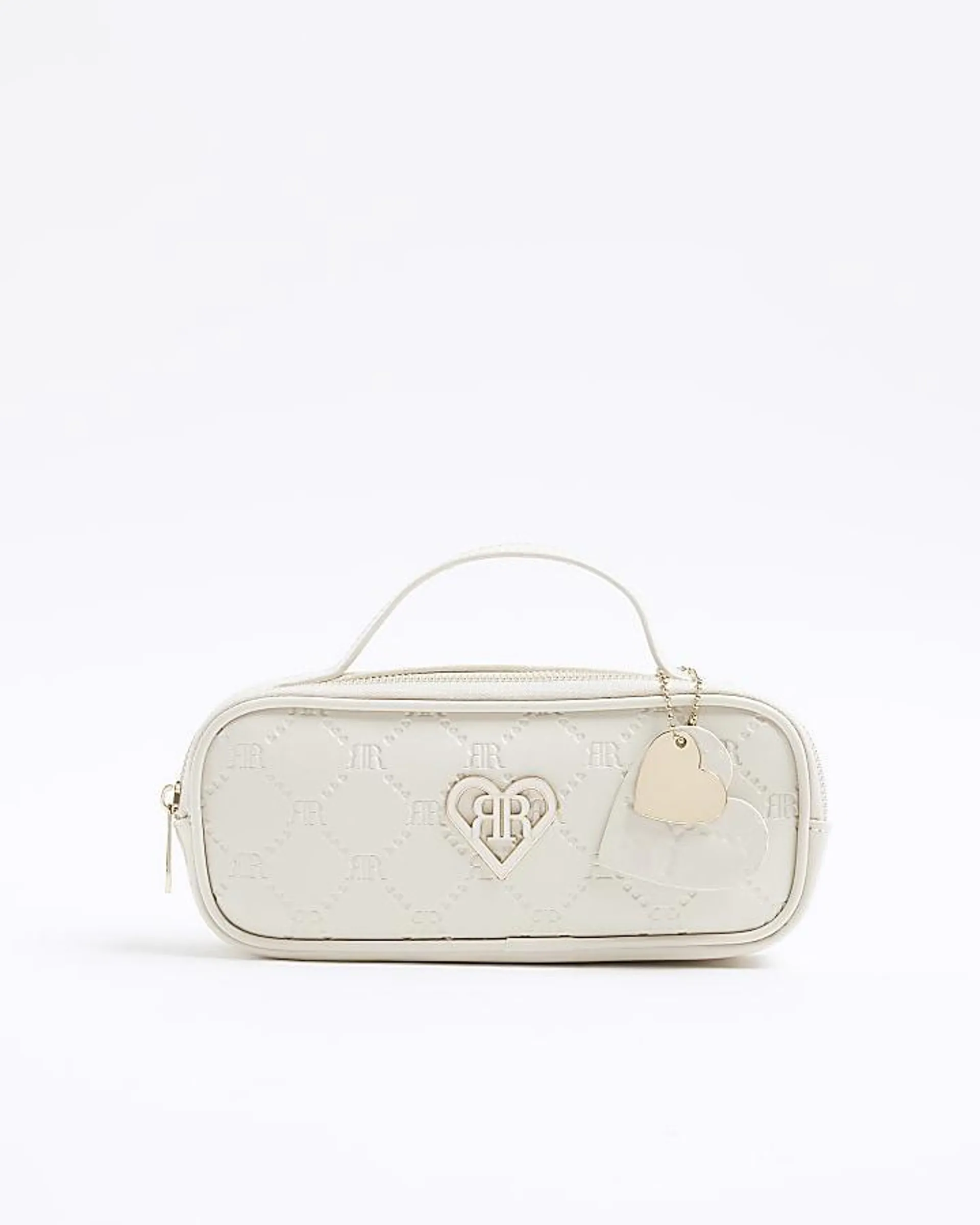 Girls cream embossed monogram pencil case