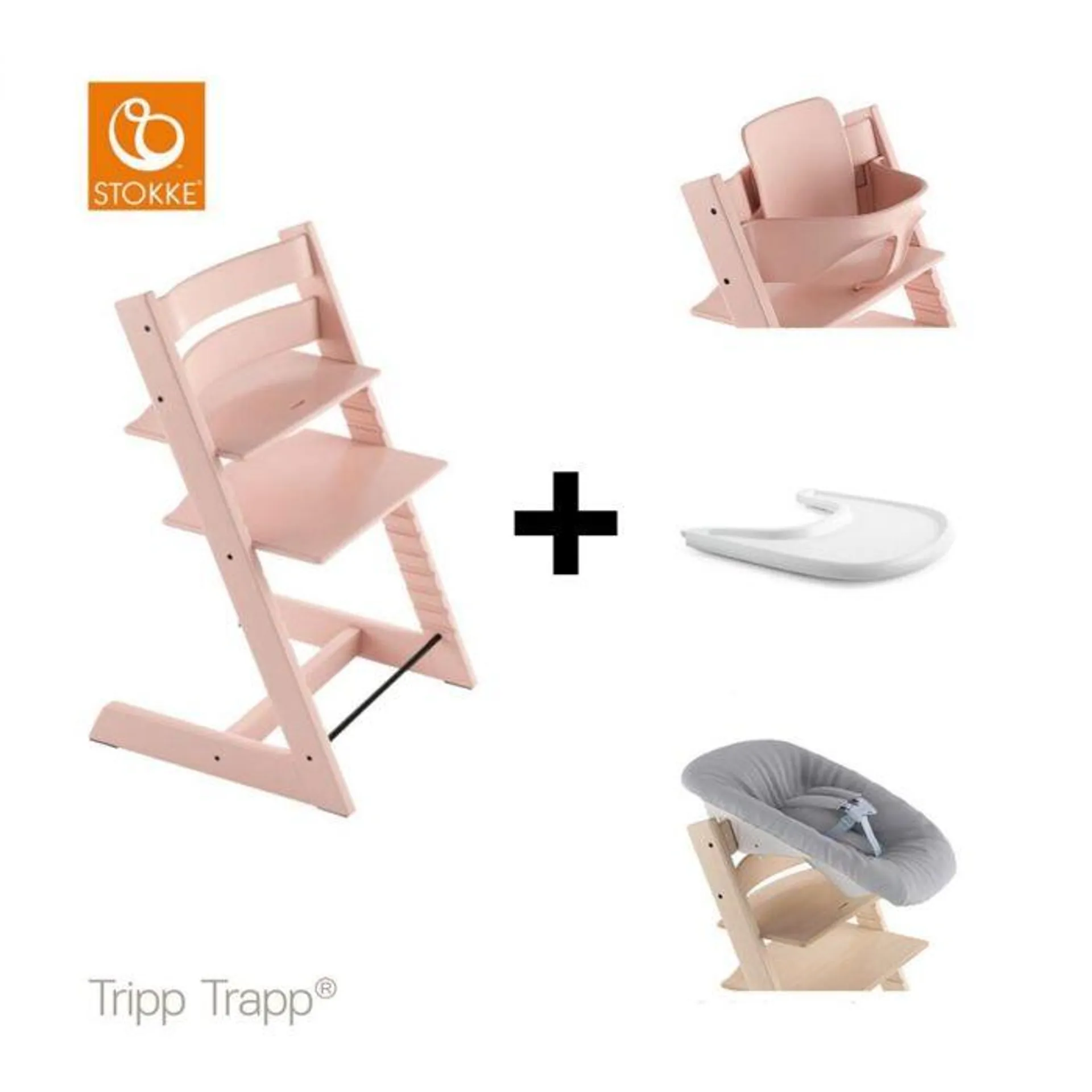 Stokke® Kinderstoel Tripp Trapp® Serene Pink + Newborn Set™ + Baby Set™ Serene Pink + Tray™