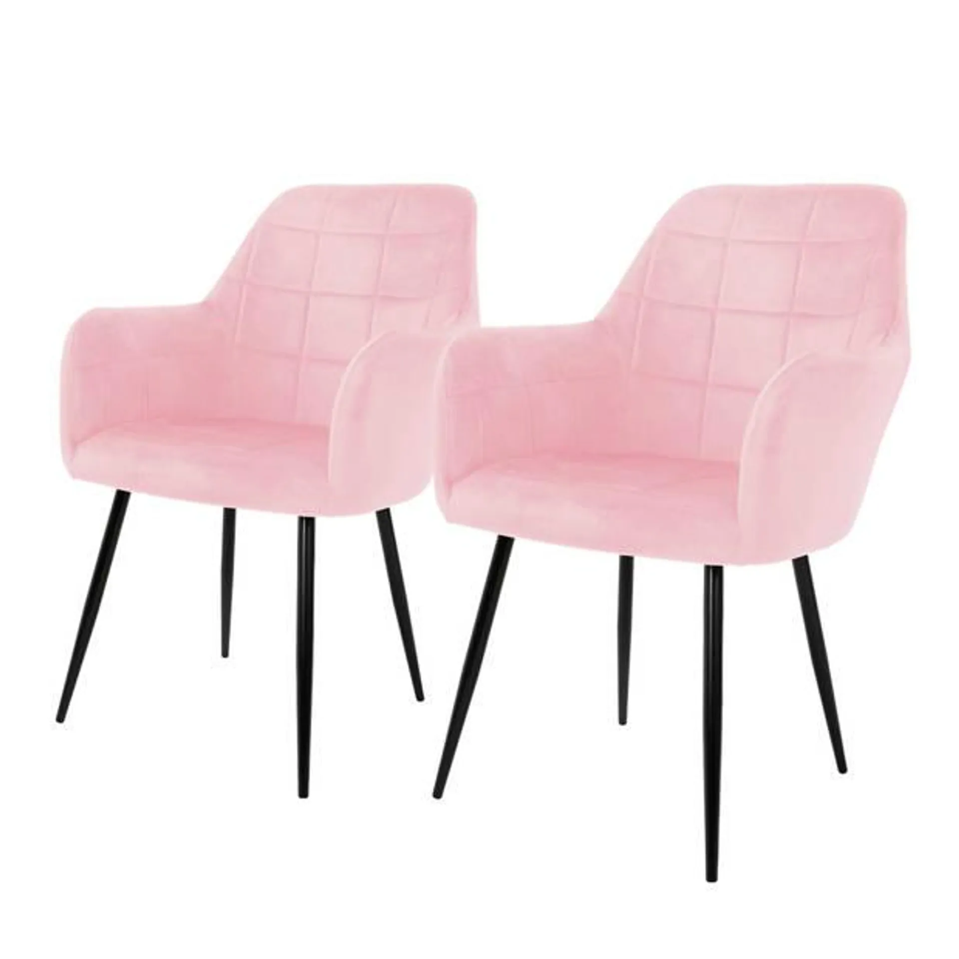 Set van 2 eetkamerstoelen, roze, met rugleuning en armleuningen