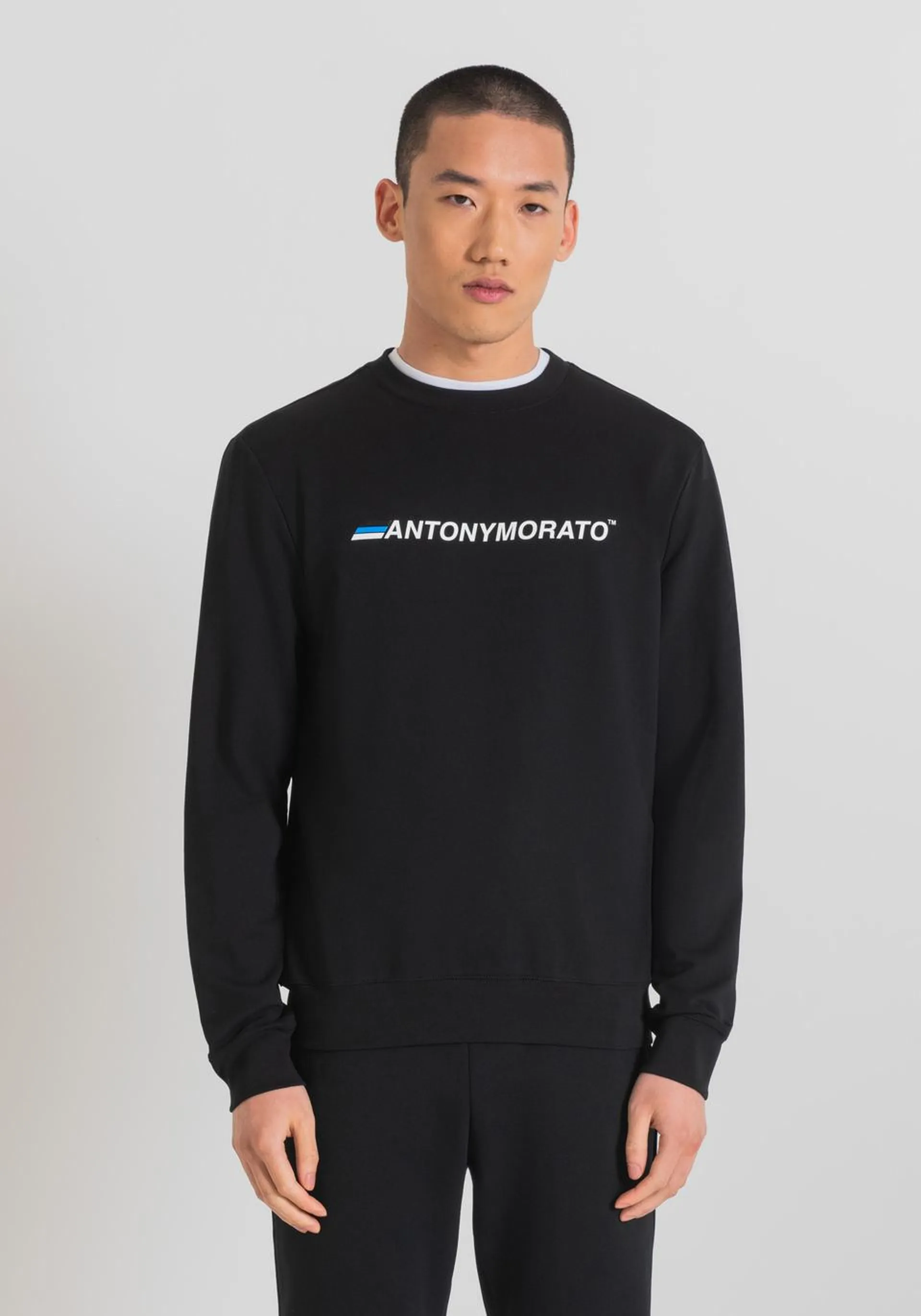 SLIM FIT SWEATSHIRT IN STRETCH COTTON WITH LOGO PRINT