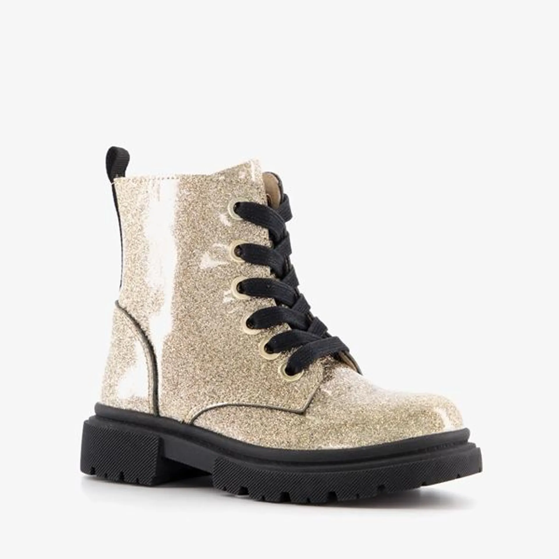 TwoDay leren meisjes veterboots goud glitters