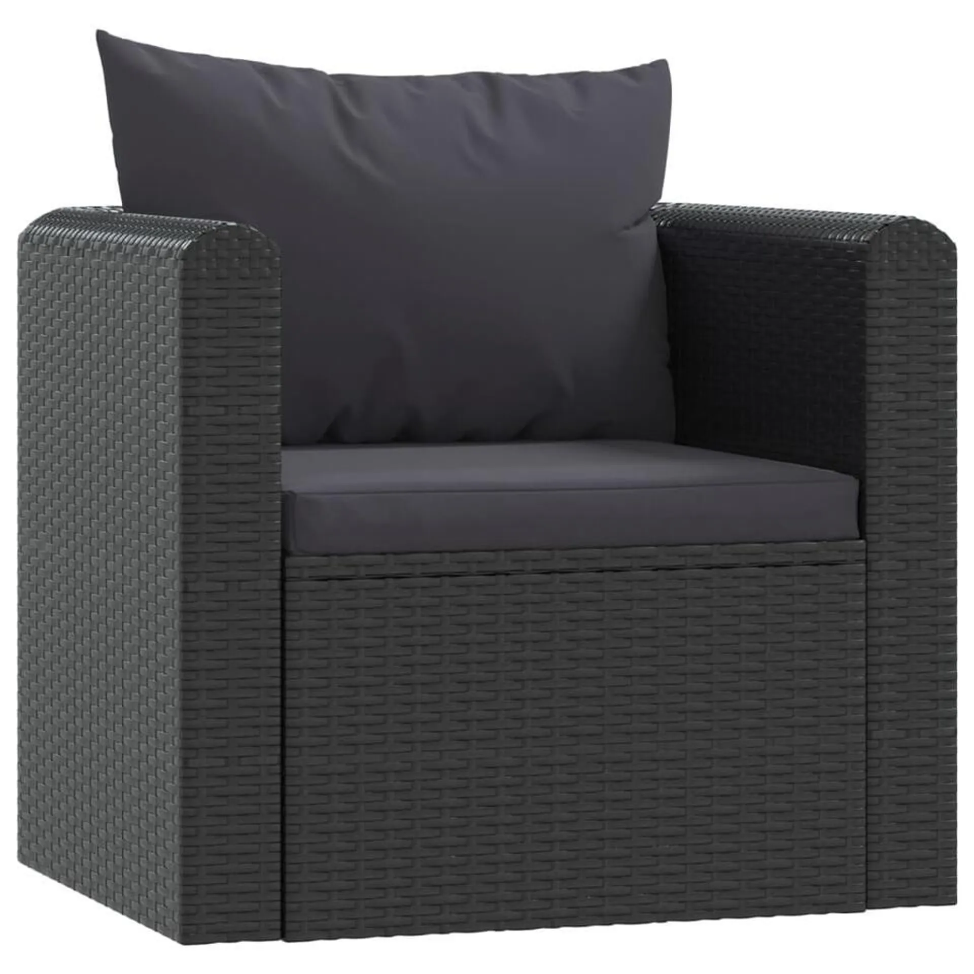 vidaXL Fauteuil met kussens poly rattan zwart