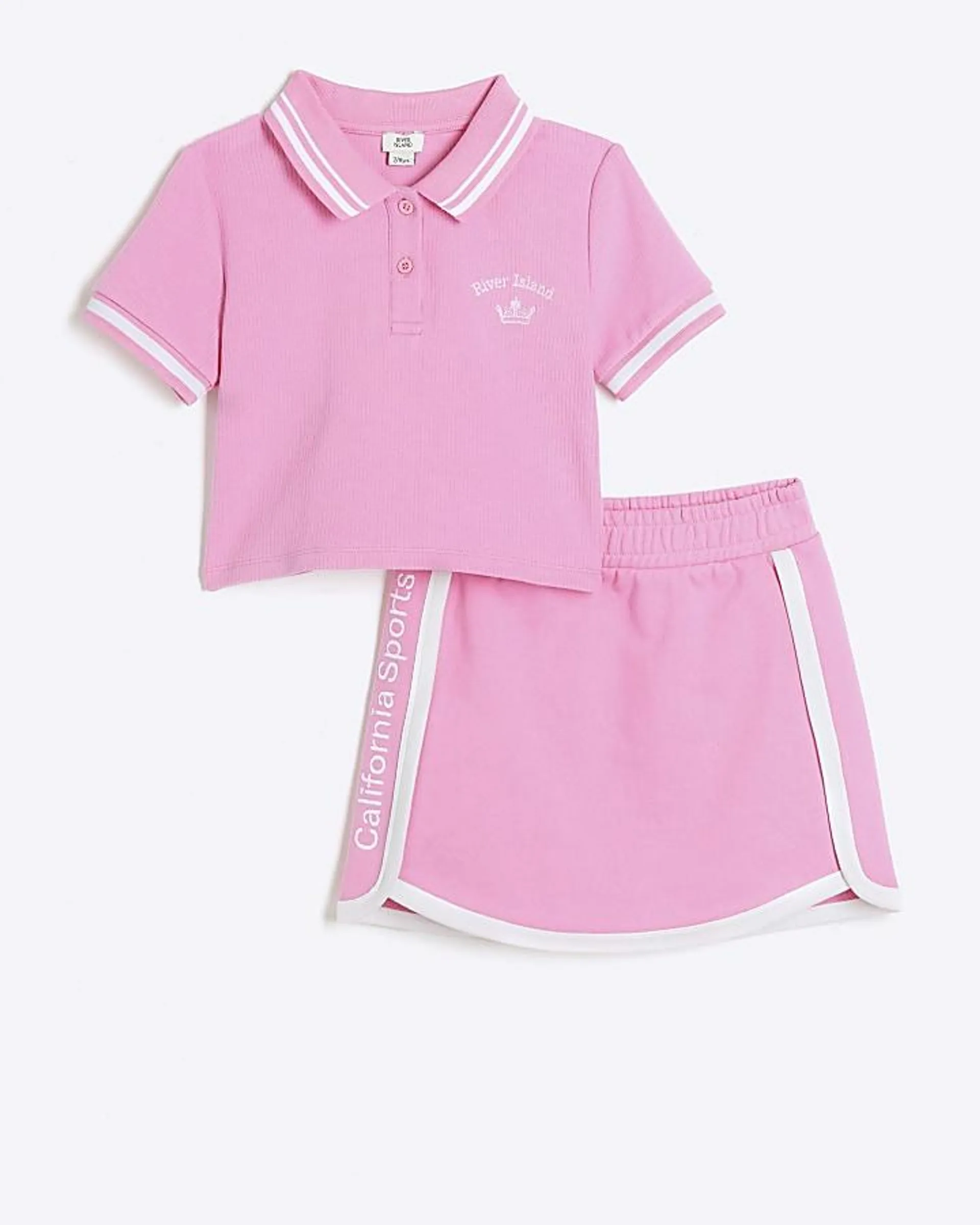 Girls pink tennis polo t-shirt and skirt set