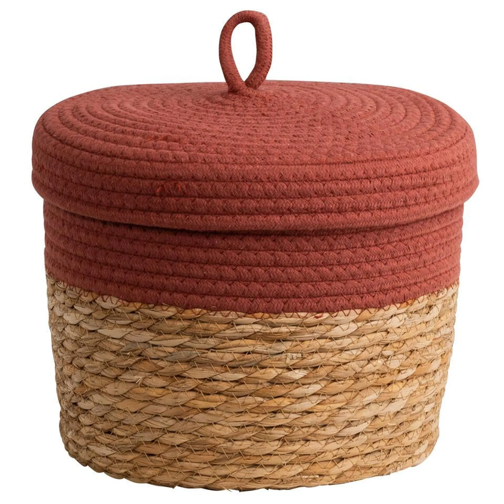 Mand met deksel Nowie - terracotta - katoen - 19xØ27 cm