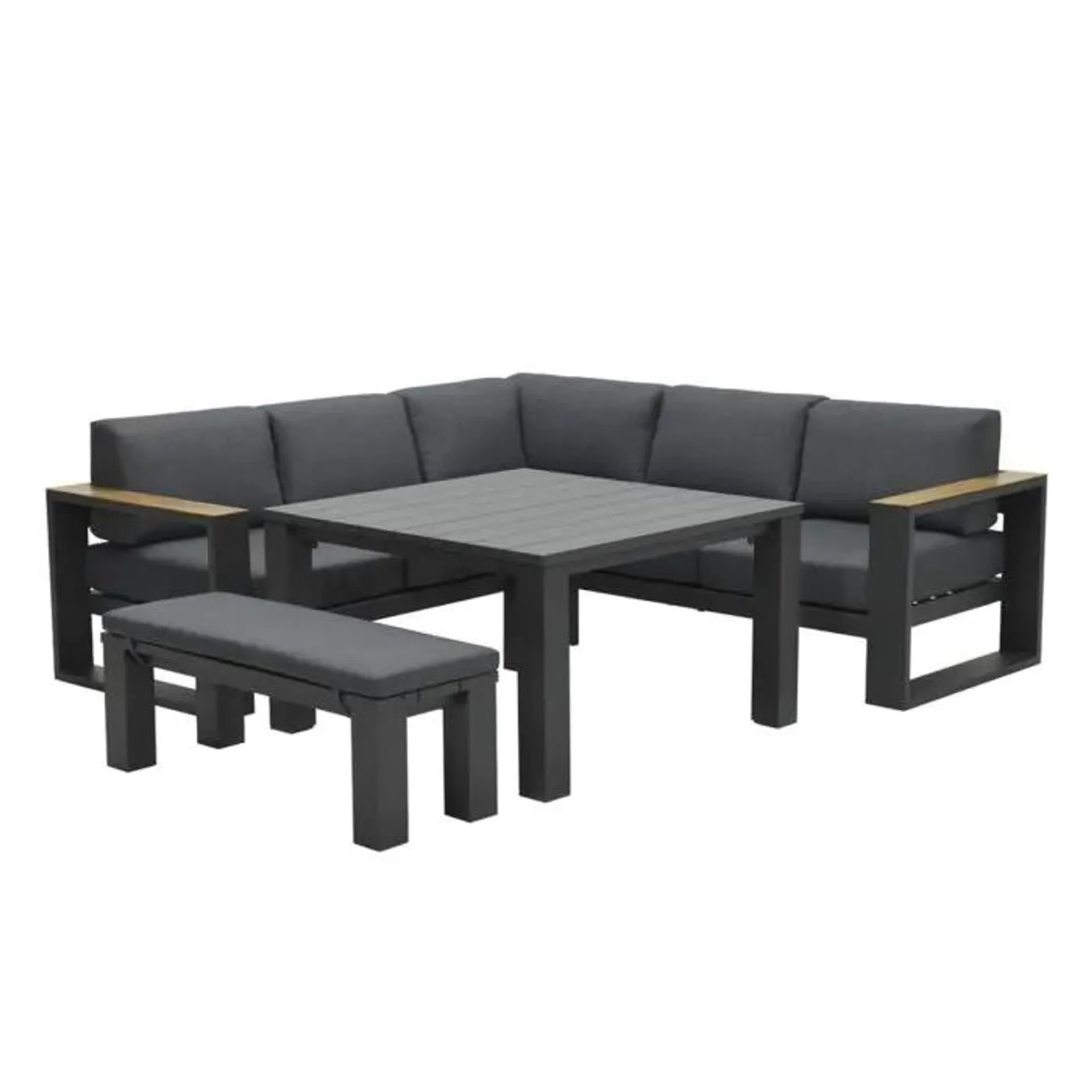 Plaza lounge dining set 5-delig donker grijs - teaklook