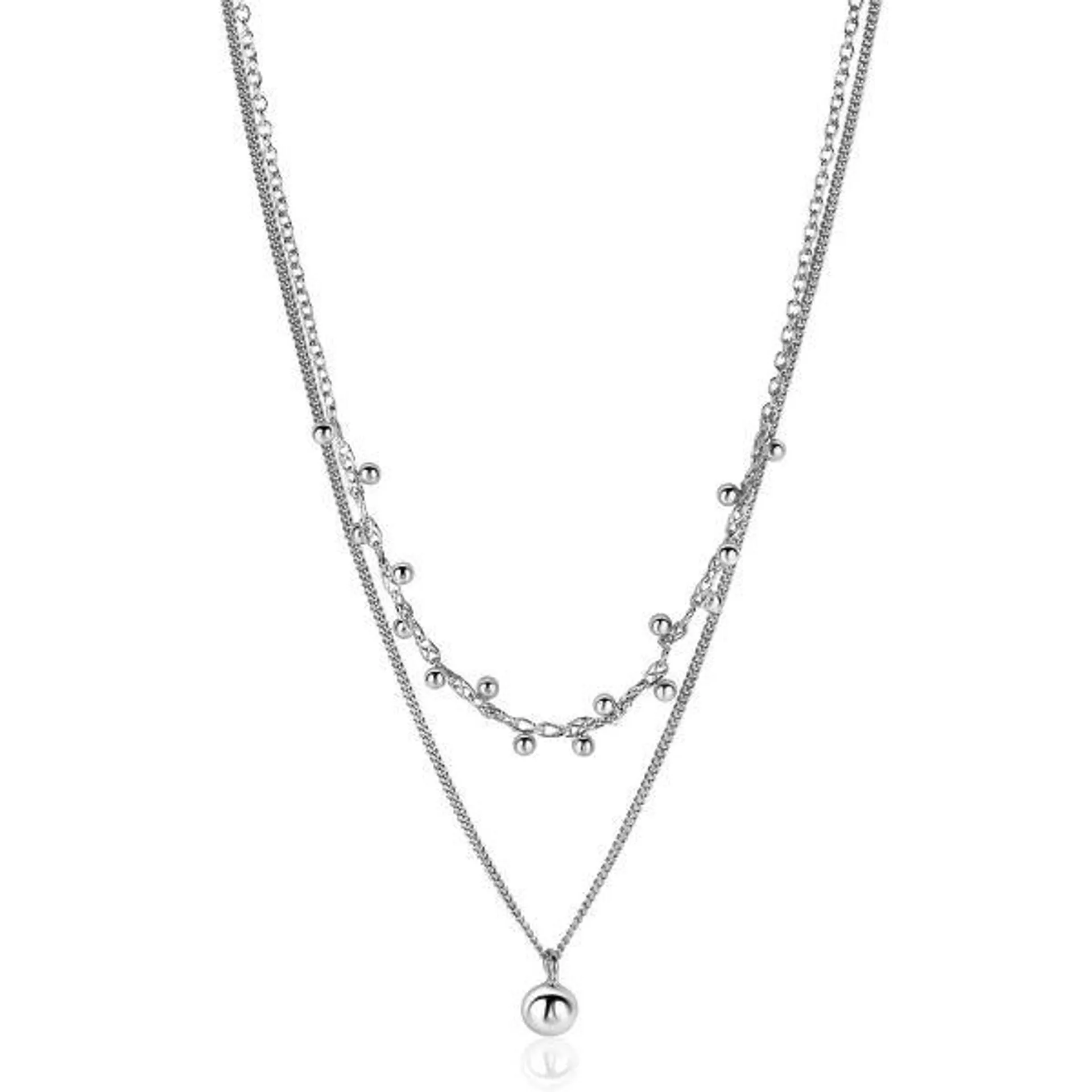 ZINZI zilveren multilook ketting met gourmet schakel en bolletjes, met bungelende grotere bol 6mm 39-42cm ZIC-BF86