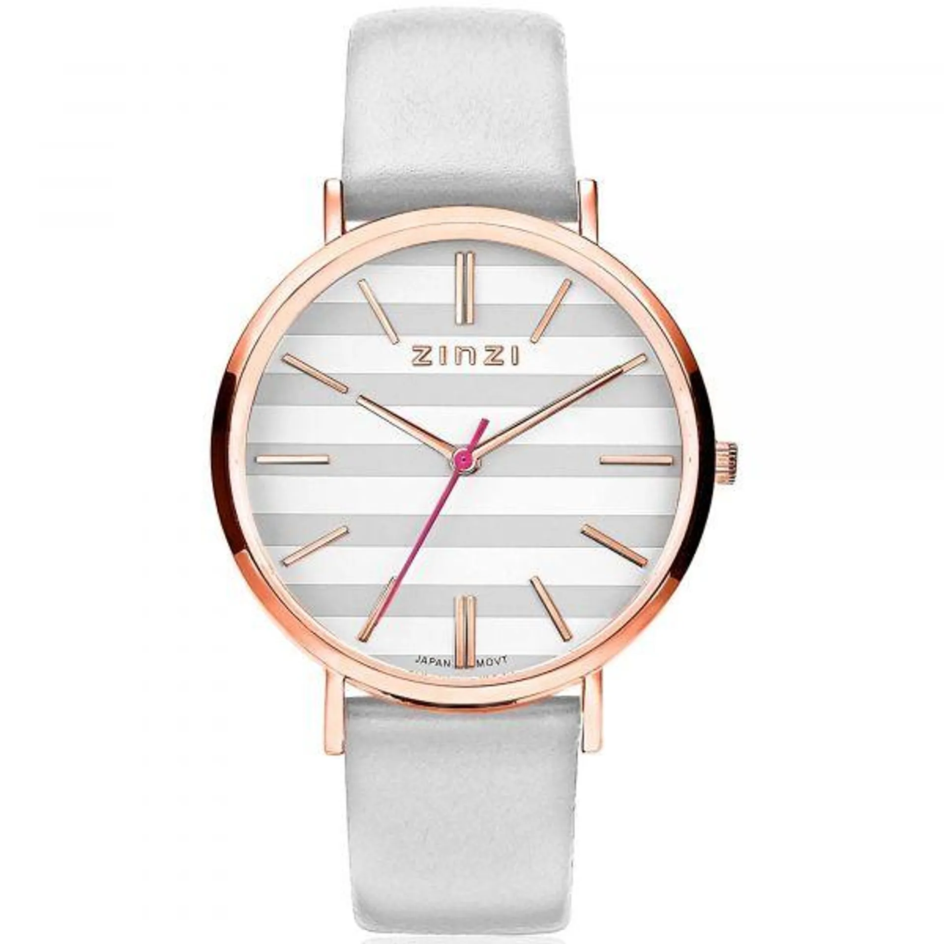 ZINZI Retro Watch Grey-White Striped Dial Rose Gold Colored Case and Light Grey Strap ZIW420LG