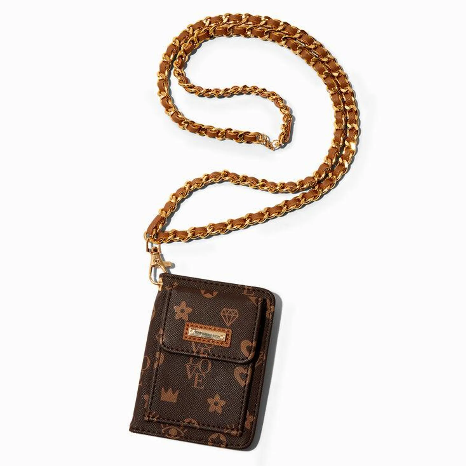 Brown Status Icons Wallet with Chain Lanyard