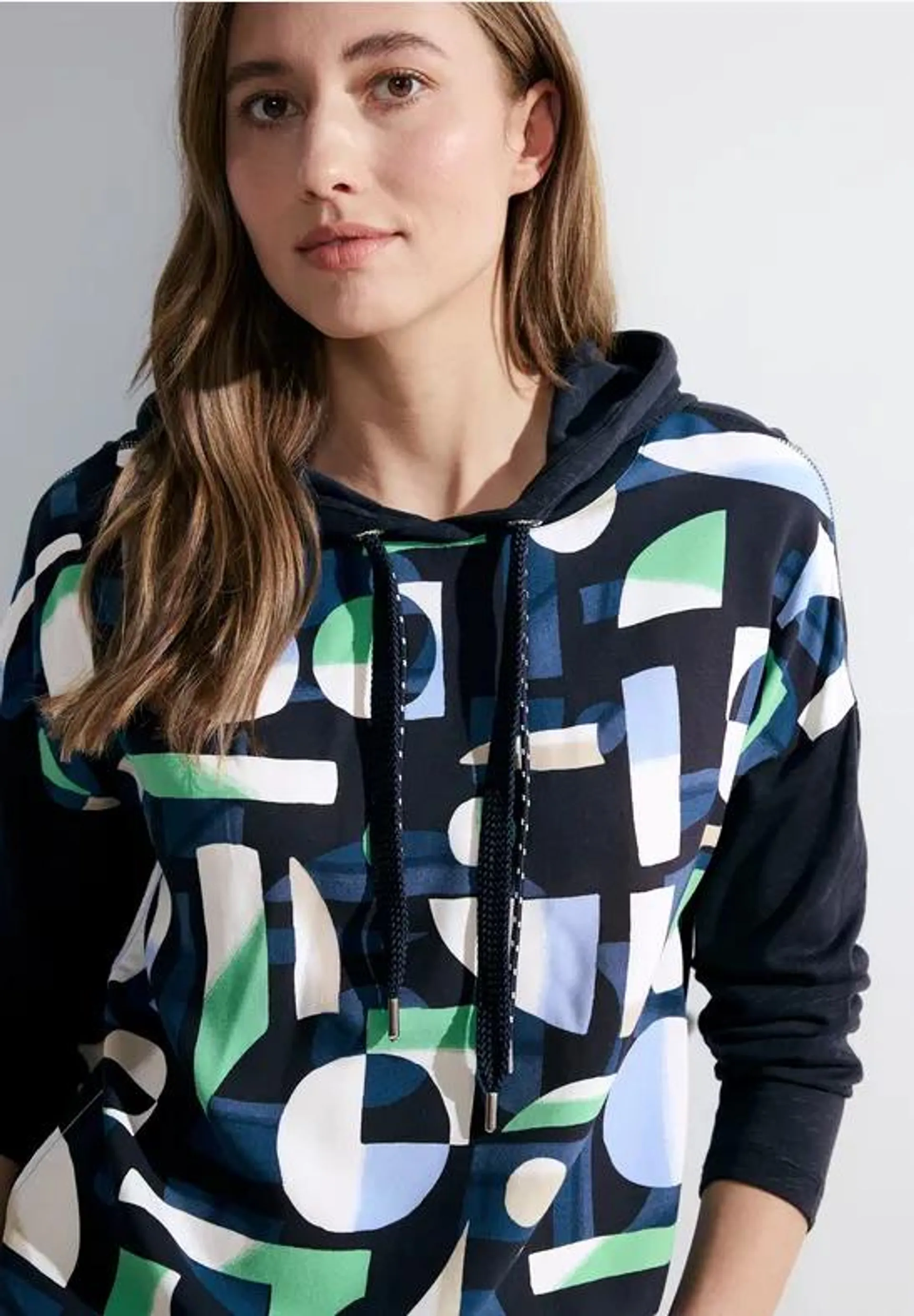 Hoodie-shirt van materiaalmix