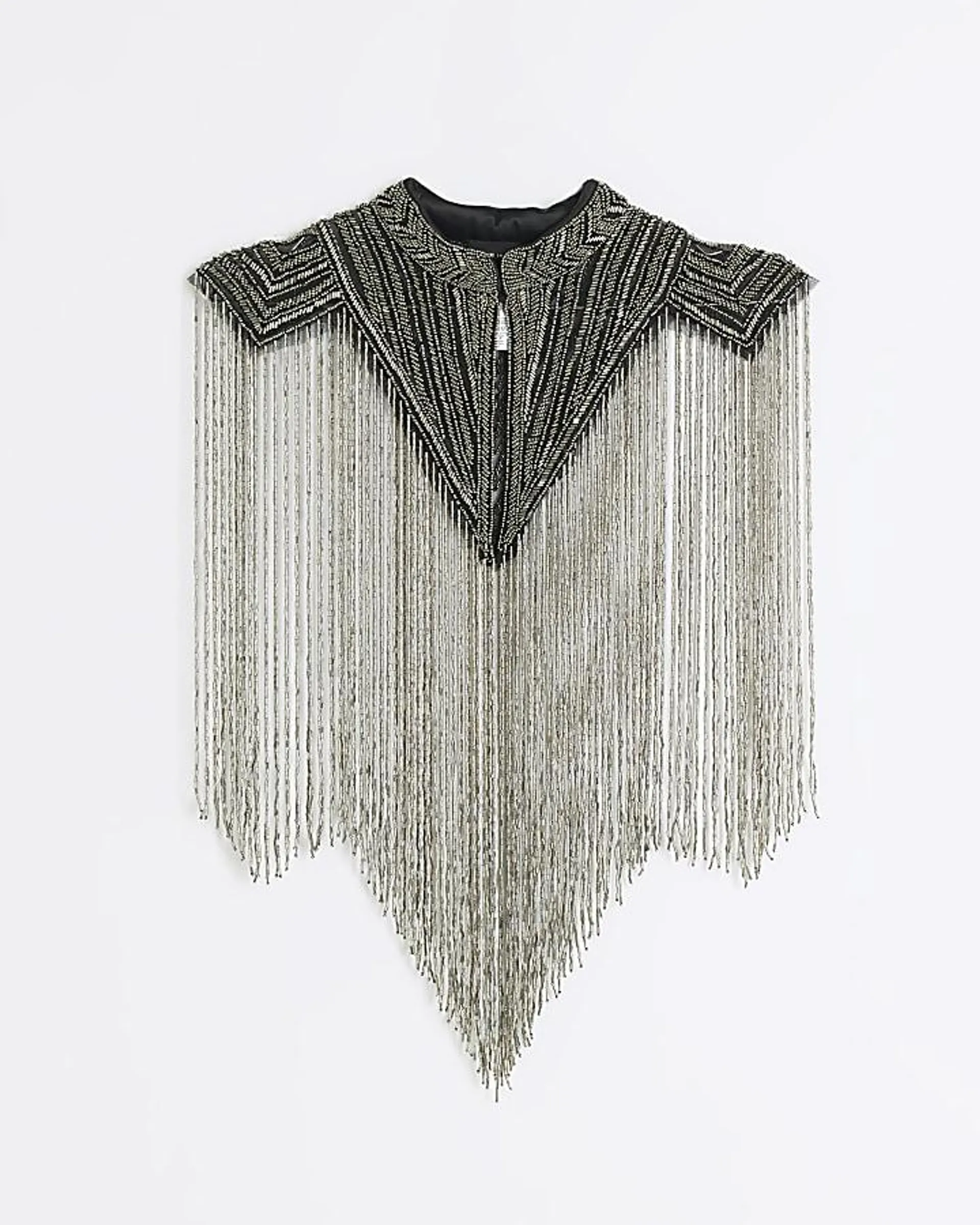 Black Beaded Fringe Cape Top