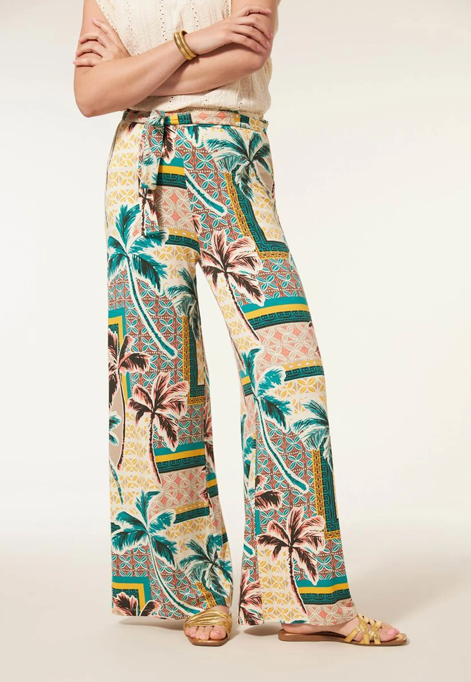 Broek wide leg print groen 32"