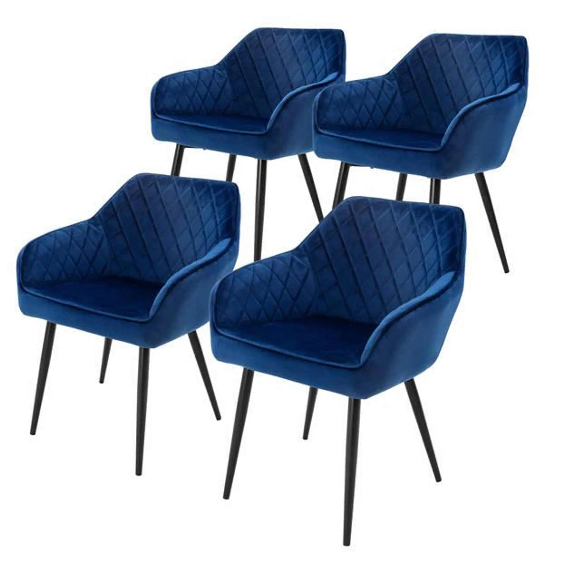 ML-Design Set van 4 Eetkamerstoelen met Armleuningen en Rugleuning, Donkerblauw, Keukenstoel met Fluwelen Bekleding