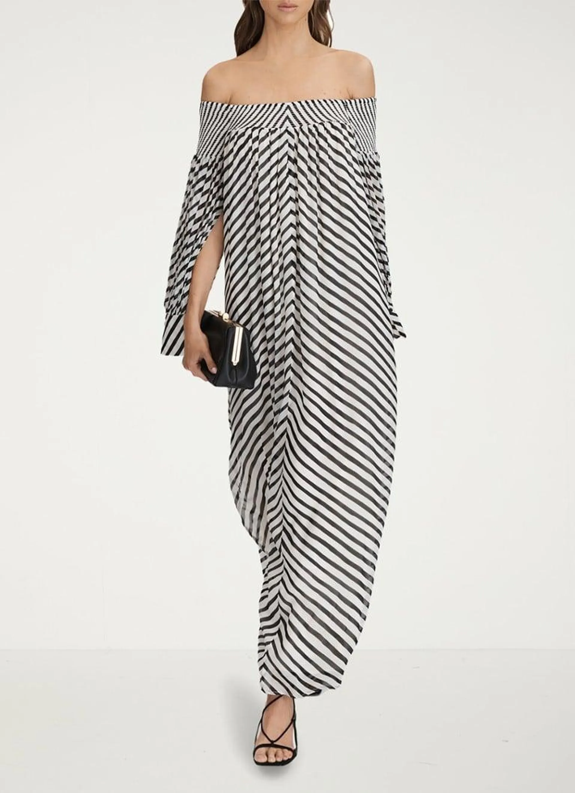 Fabia maxi off-shoulder jurk met streepprint