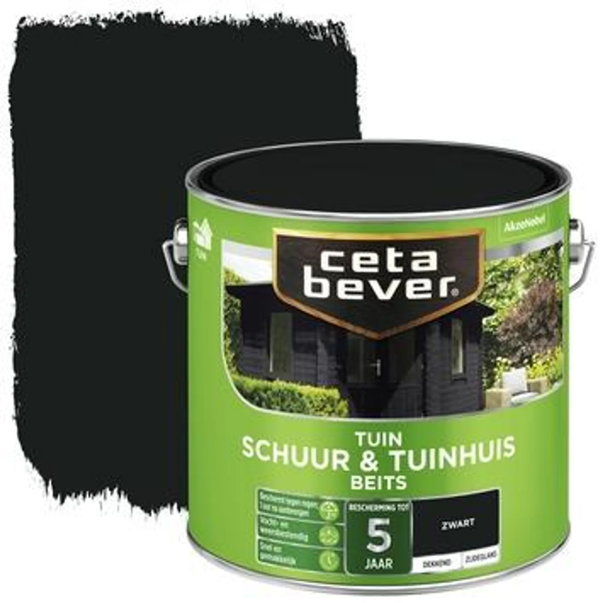 CetaBever Tuinbeits Schuur & Tuinhuis dekkend zwart zijdeglans 2,5 L