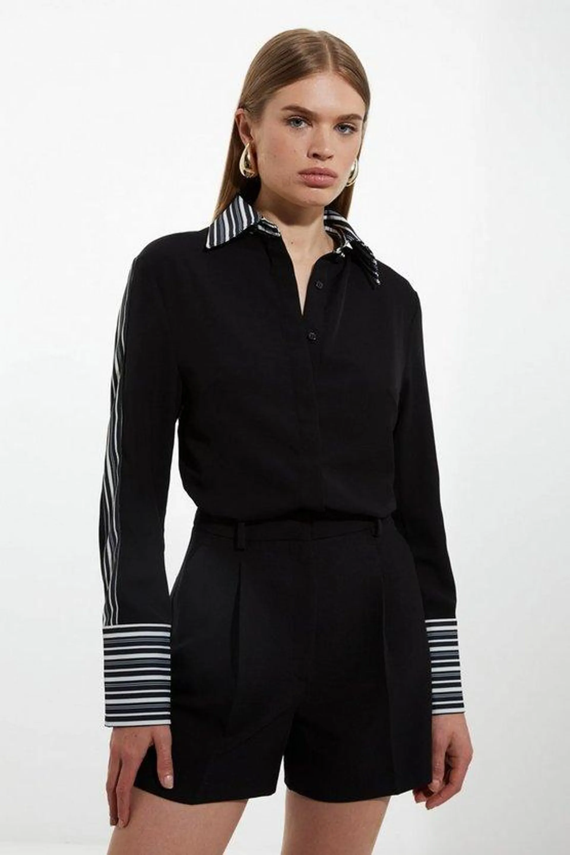 Twill Woven Contrast Stripe Shirt