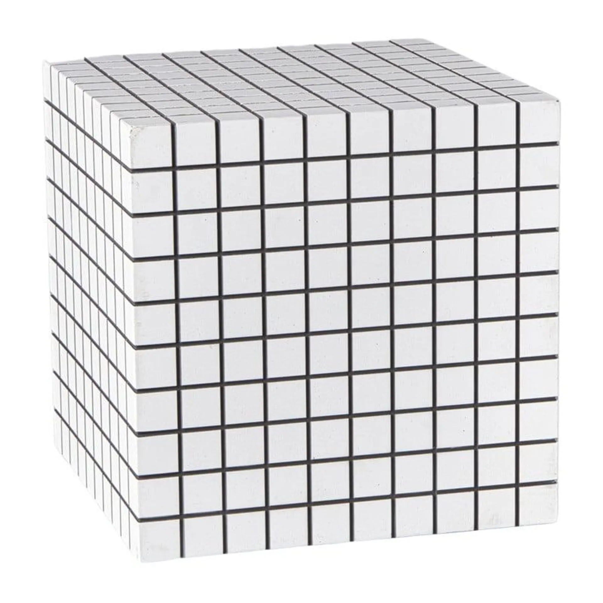 Bijzettafel kubus checks - wit - 30x30x30 cm