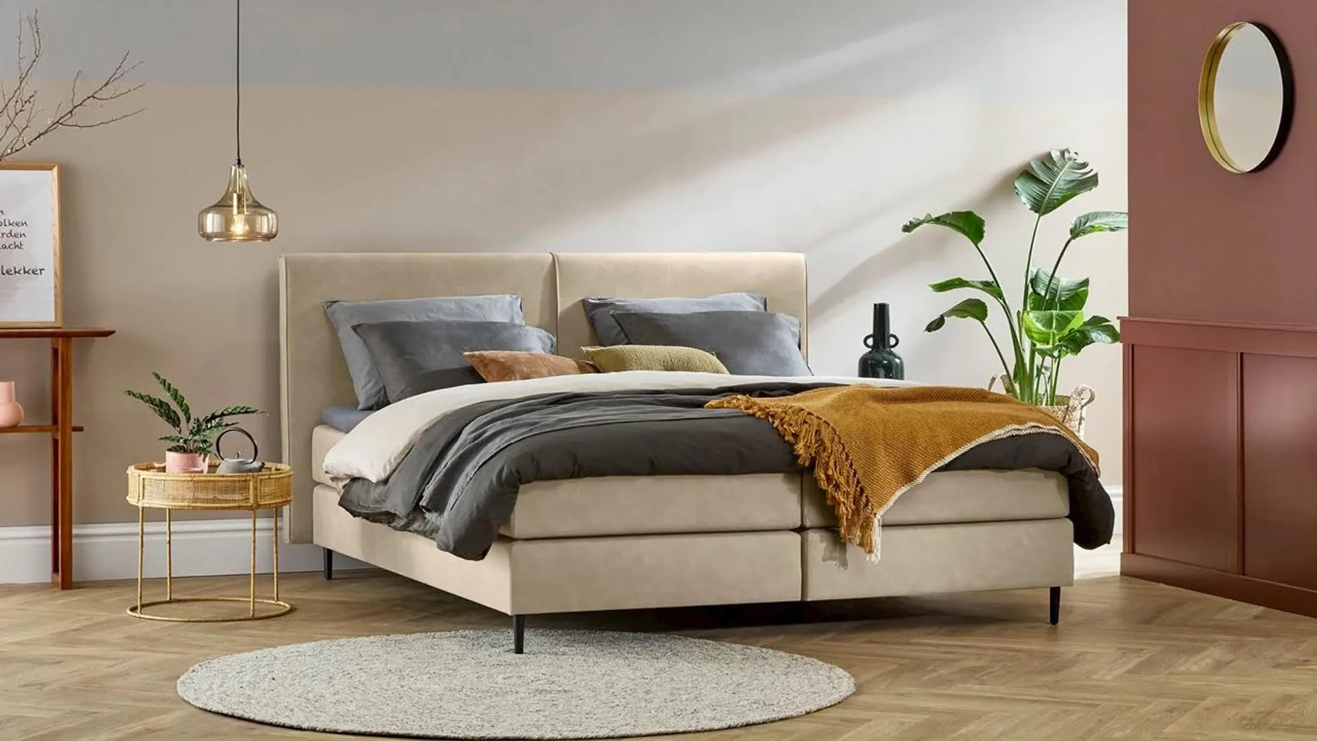 Boxspring Opal vlak met gestoffeerd matras