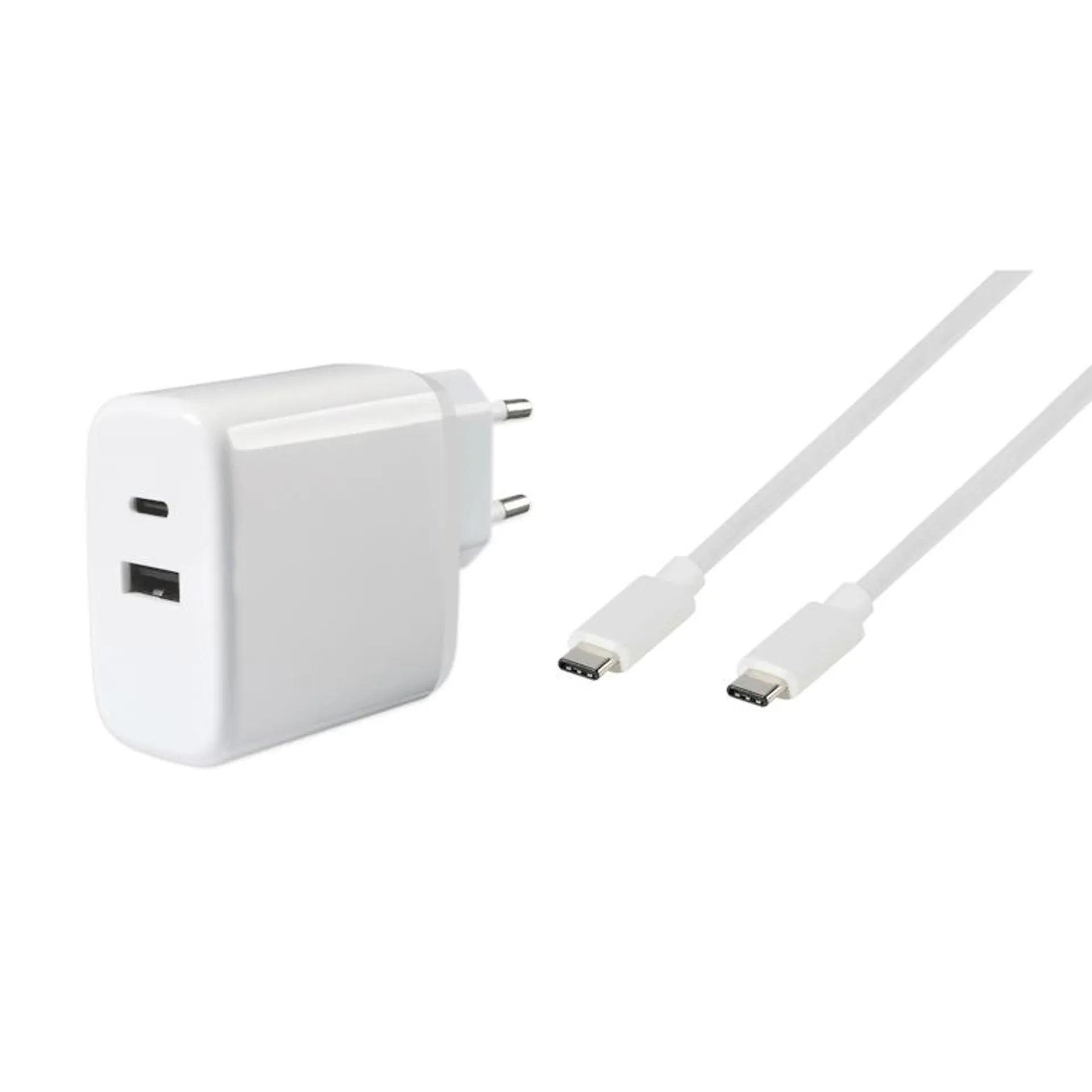 Ultrasnelle universele dubbele oplader Power Delivery 3.0 USB 65W USB C + USBA-aansluiting, 1 meter