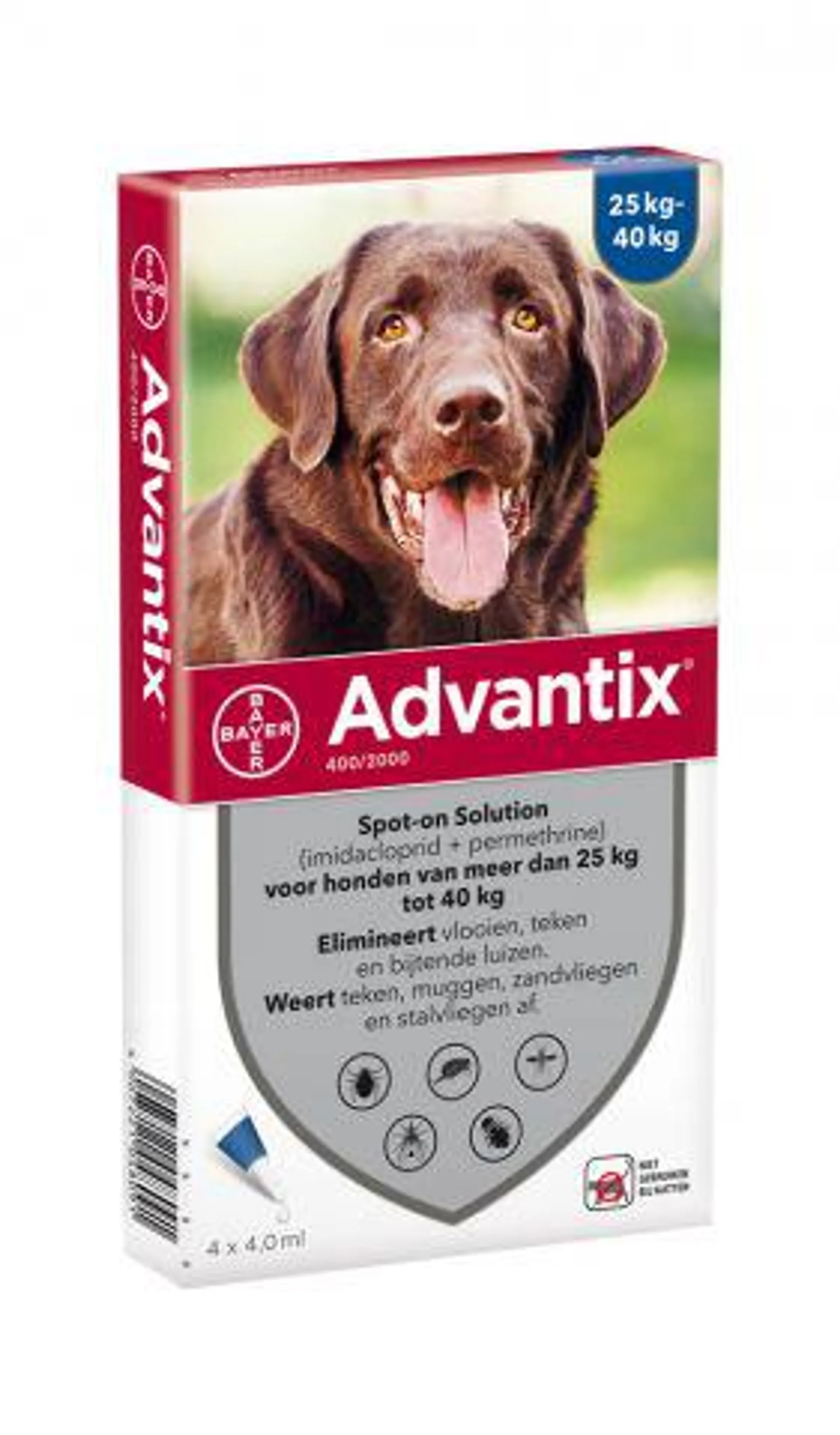 Advantix Spot-on 400 (25 - 40 kg) - Teken & Vlooien middel - 4 X 4,0 ml