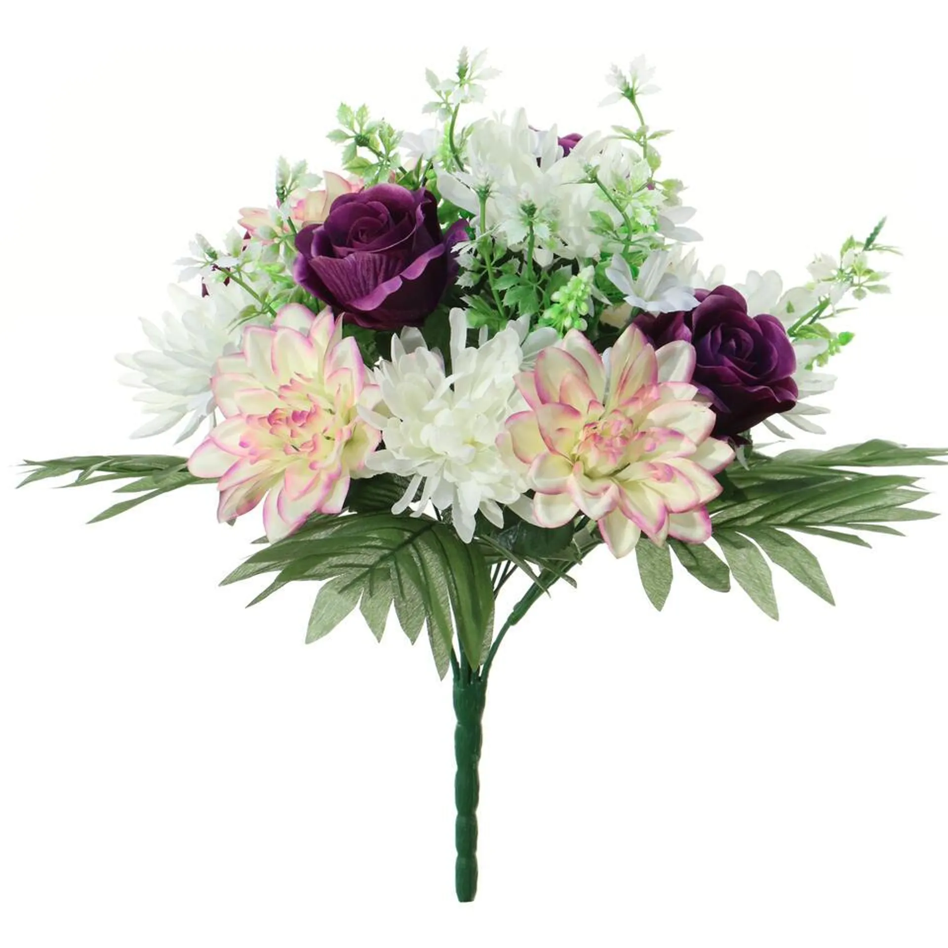 Louis Maes Kunstbloemen boeket roos/dahlia - paars/creme - H36 cm