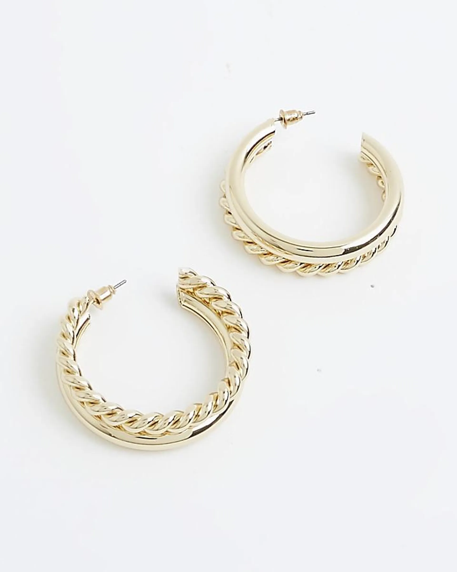 Gold twisted multirow hoop earrings