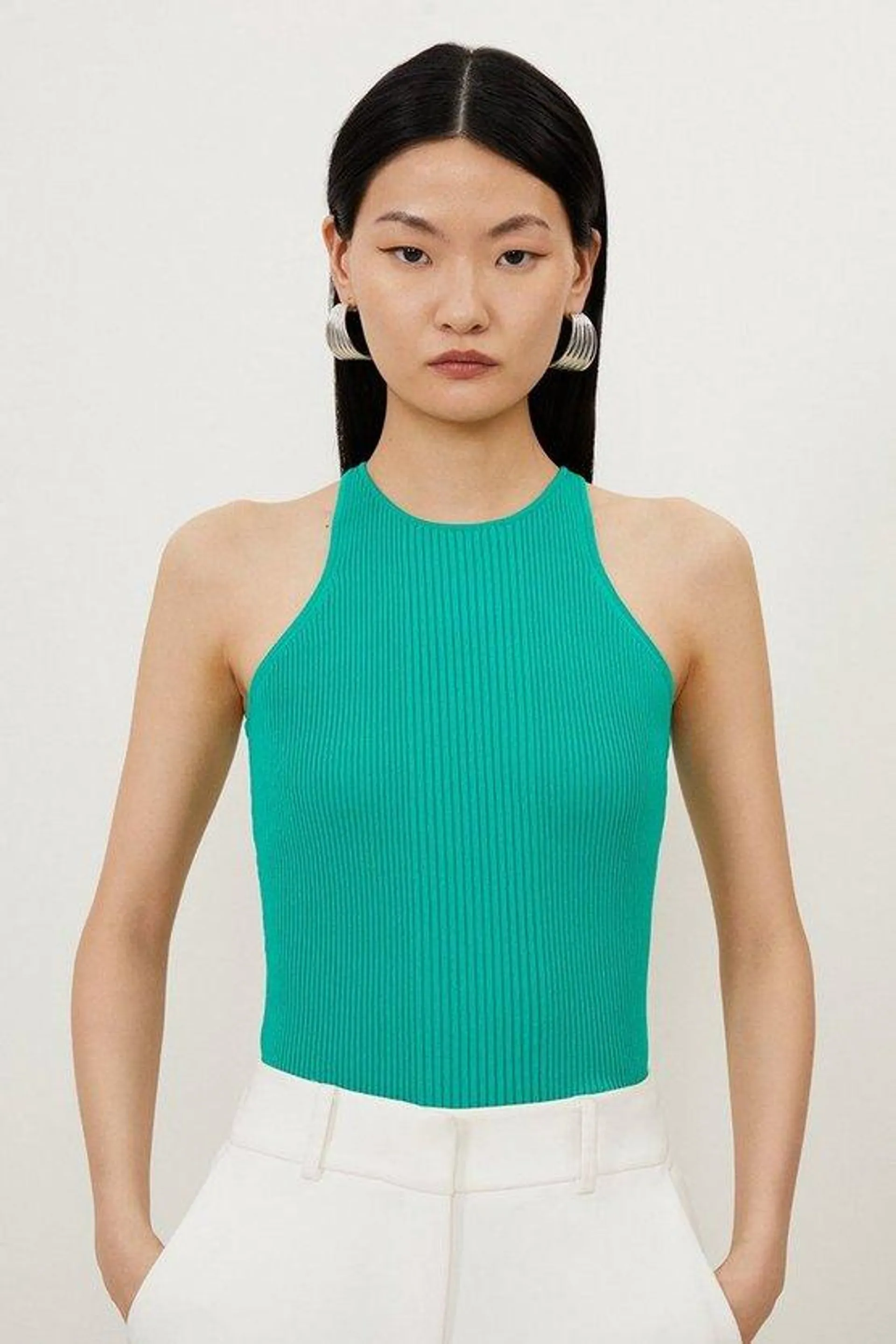 Viscose Blend Rib Knit Racer Vest