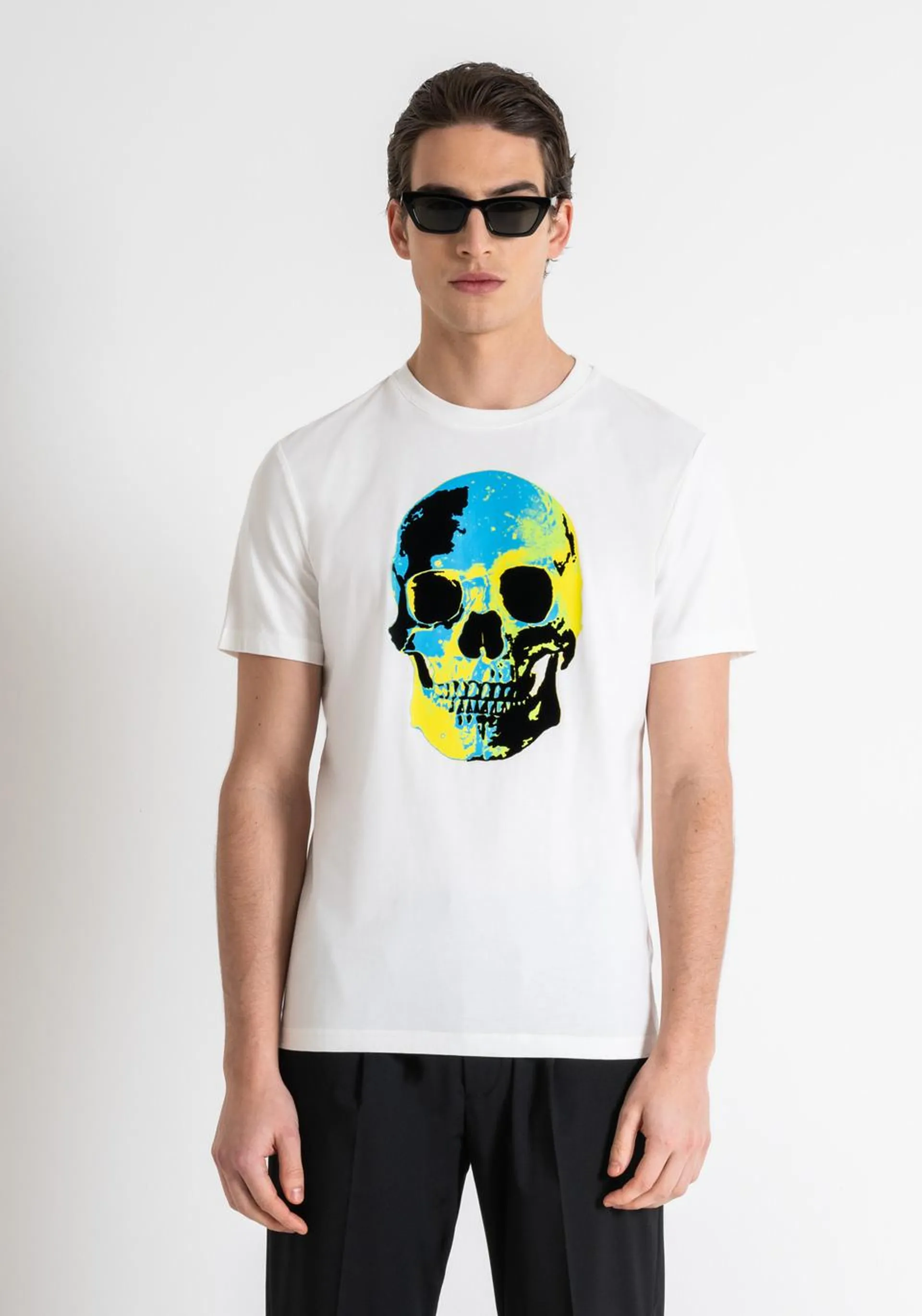 SLIM FIT T-SHIRT IN COTTON WITH SKULL PRINT