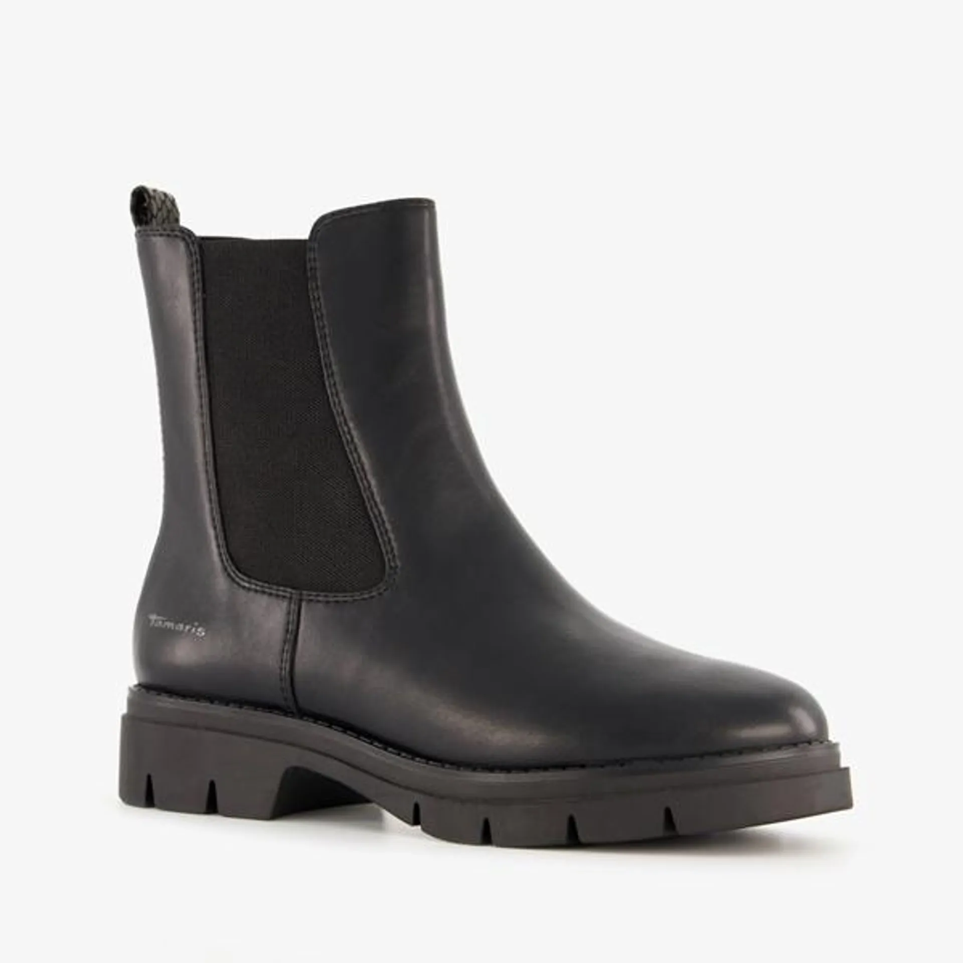 Zwarte Chelsea boots voor dames van Tamaris. Gemaakt van imitatieleer, een ...