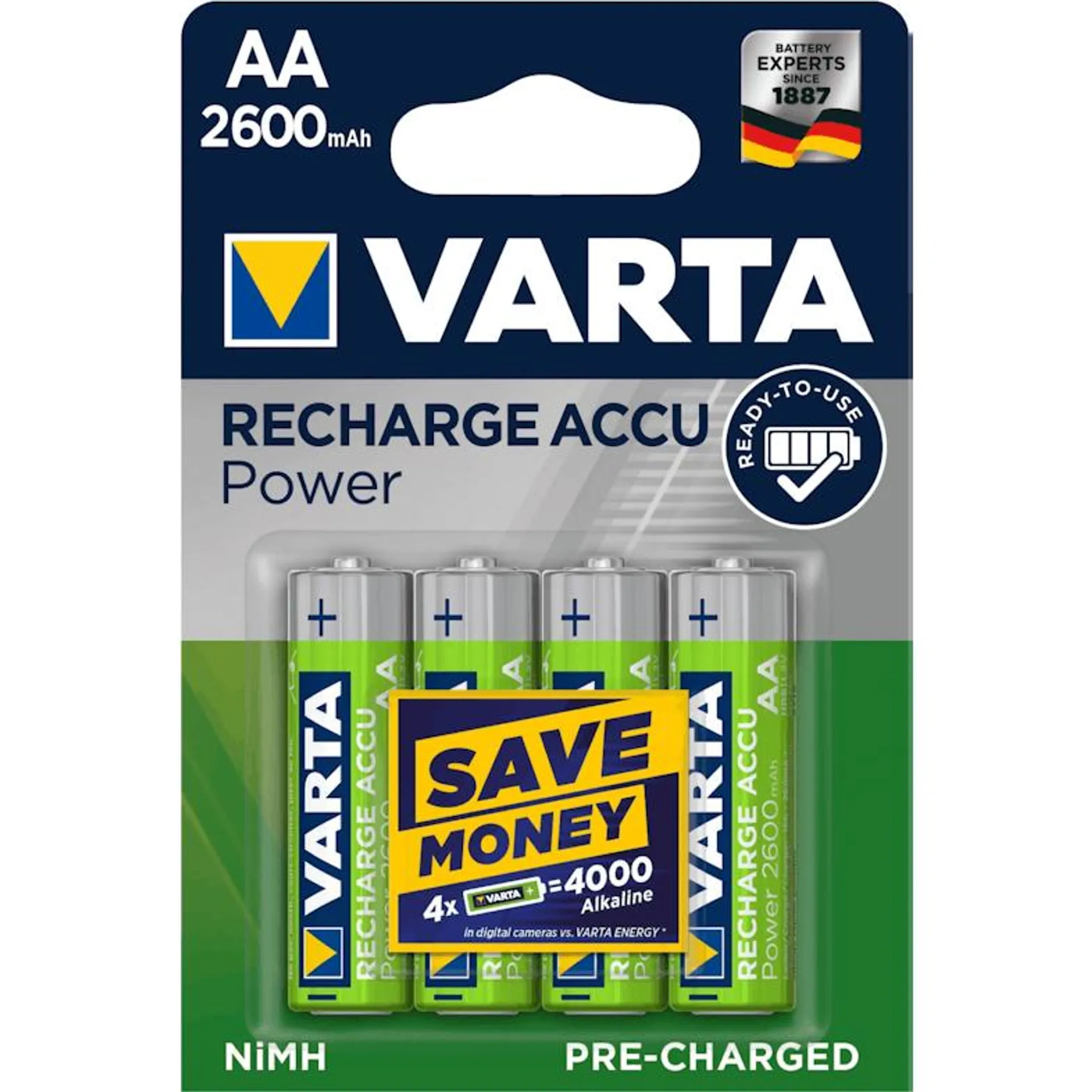 Varta oplaadbare batterij power aa hr6 2600mah 4st.