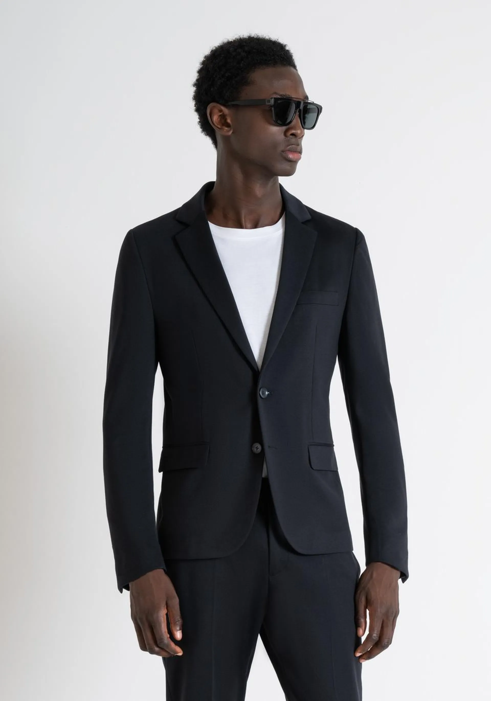 "ASHE" SUPER SLIM FIT JACKET IN ELASTIC VISCOSE BLEND FABRIC