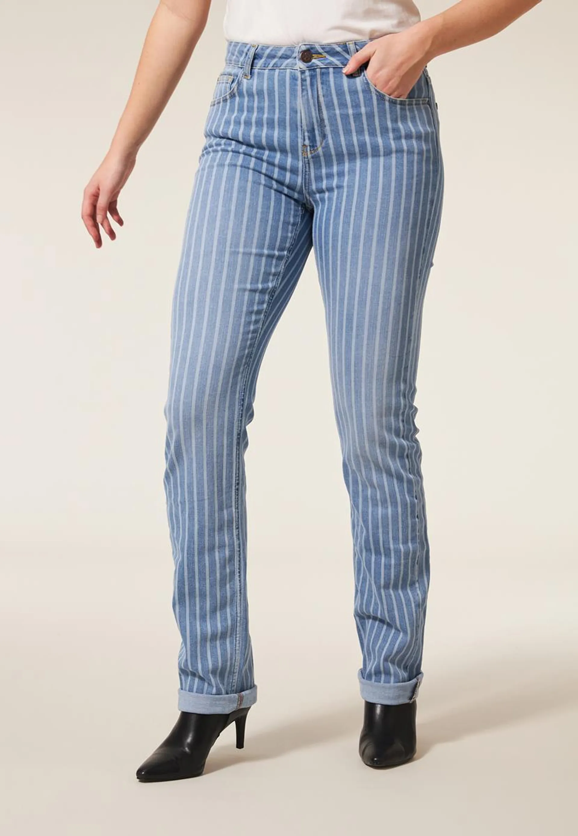 Jeans straight fit streep blauw 36"