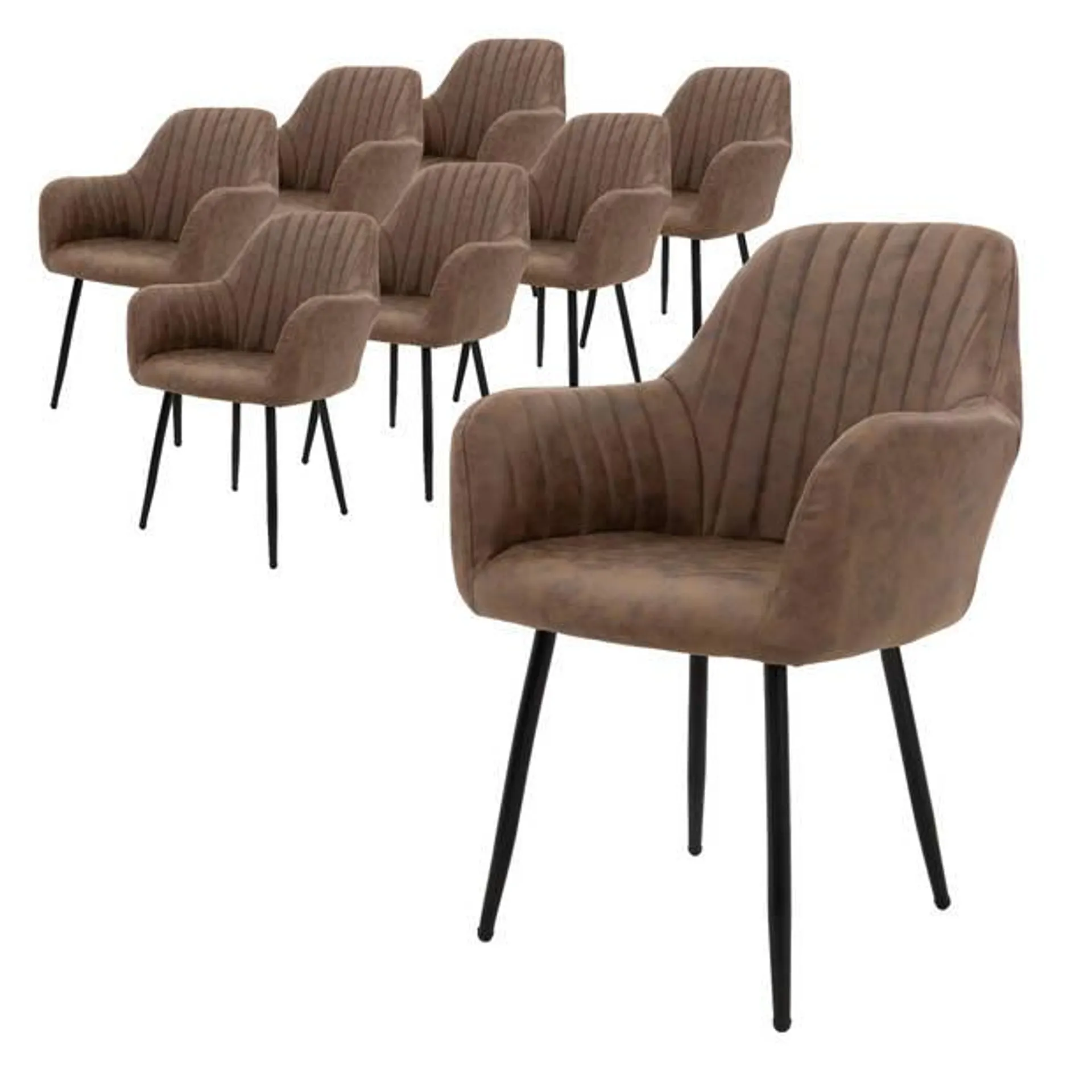 ML-Design set van 8 eetkamerstoelen met rugleuning en armleuningen, bruin, keukenstoelen met PU kunstlederen bekleding,