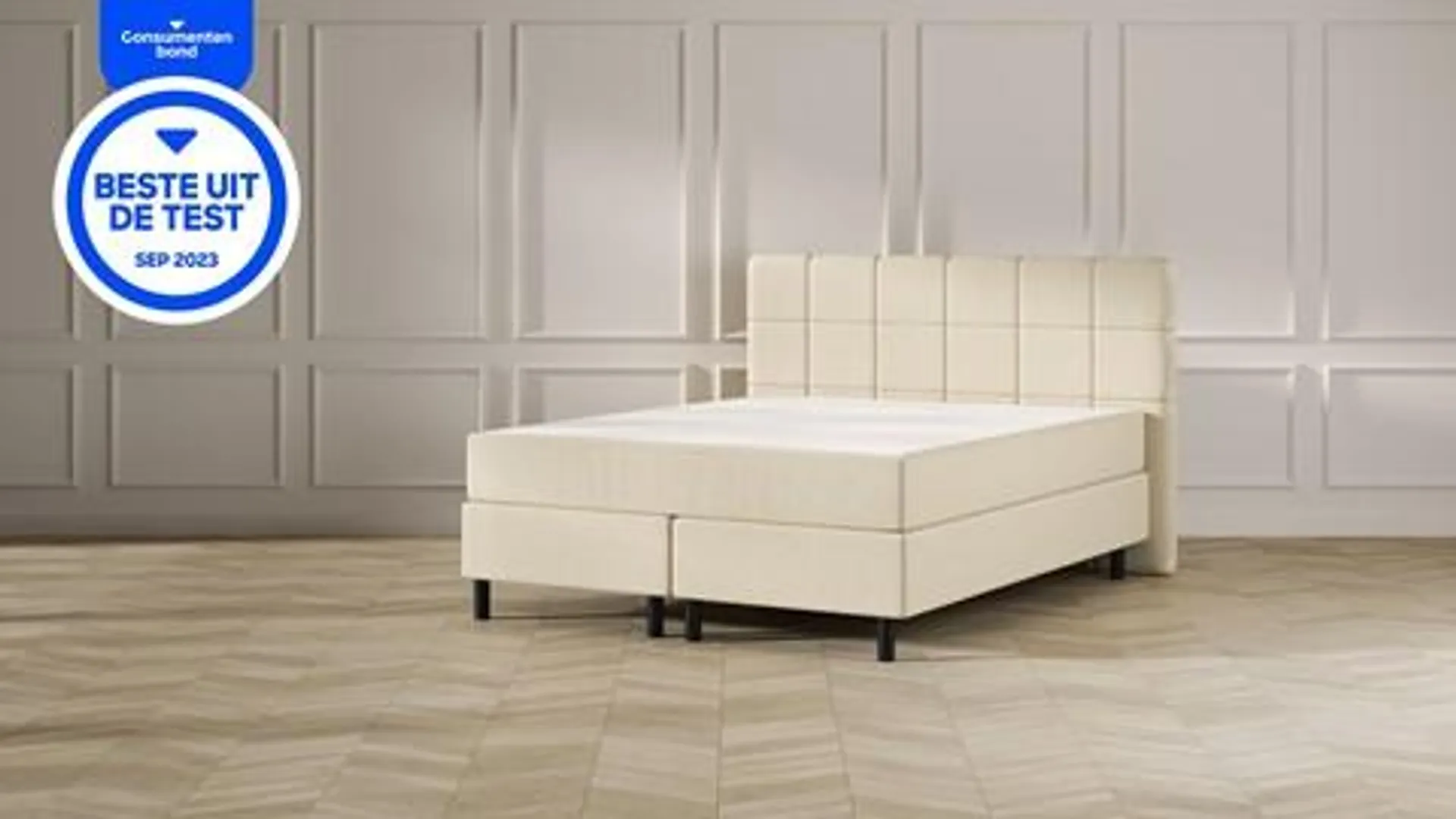 Boxspring Emma Deluxe Elegant vlak met gestoffeerd matras en poot zwart