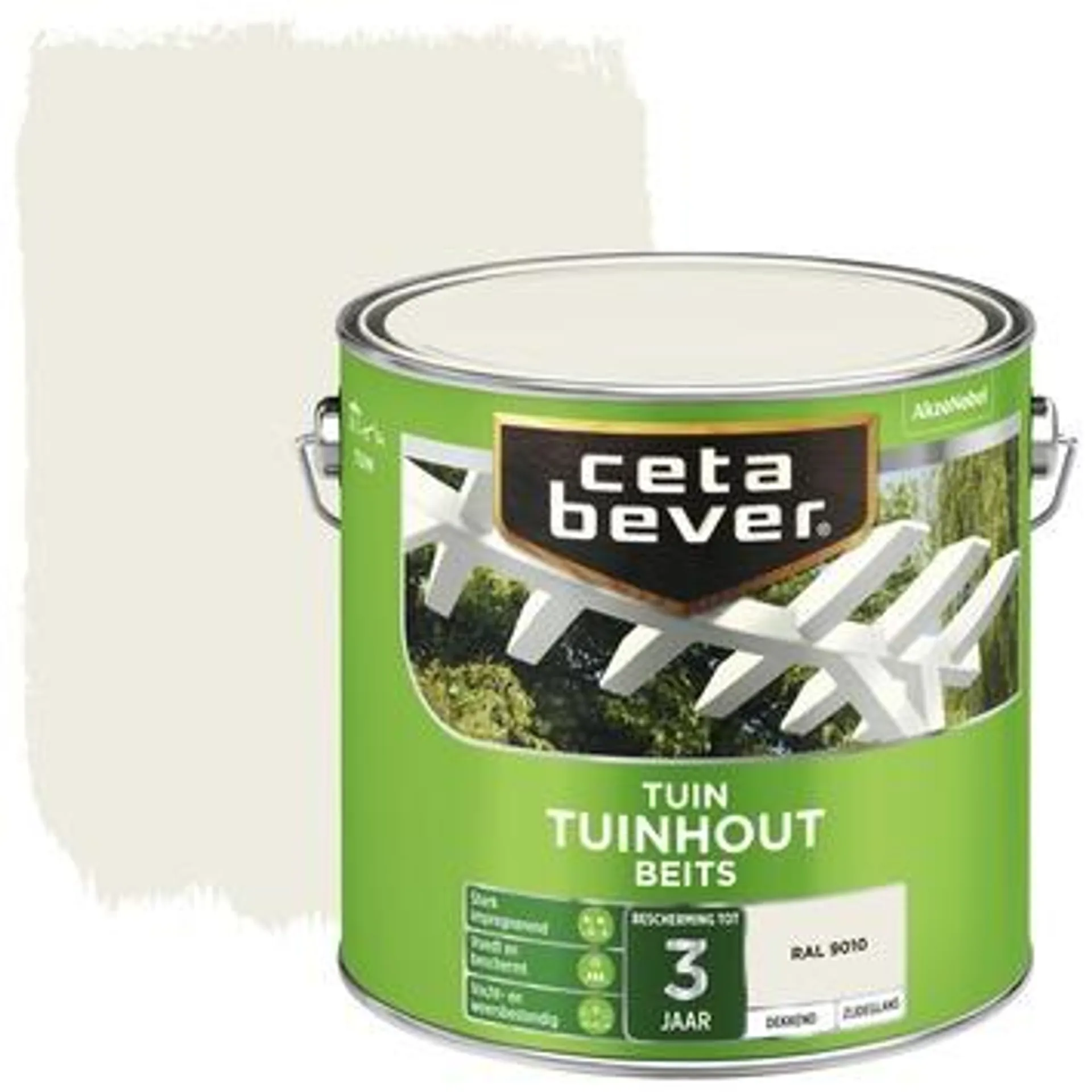 Cetabever tuinhoutbeits dekkend RAL 9010 gebroken wit zijdeglans 2,5 l