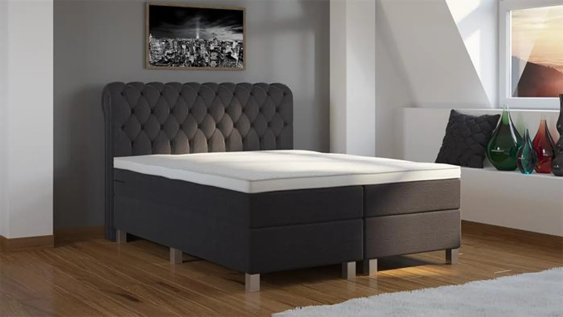 Boxspring Oxford Stof Compleet Vlak