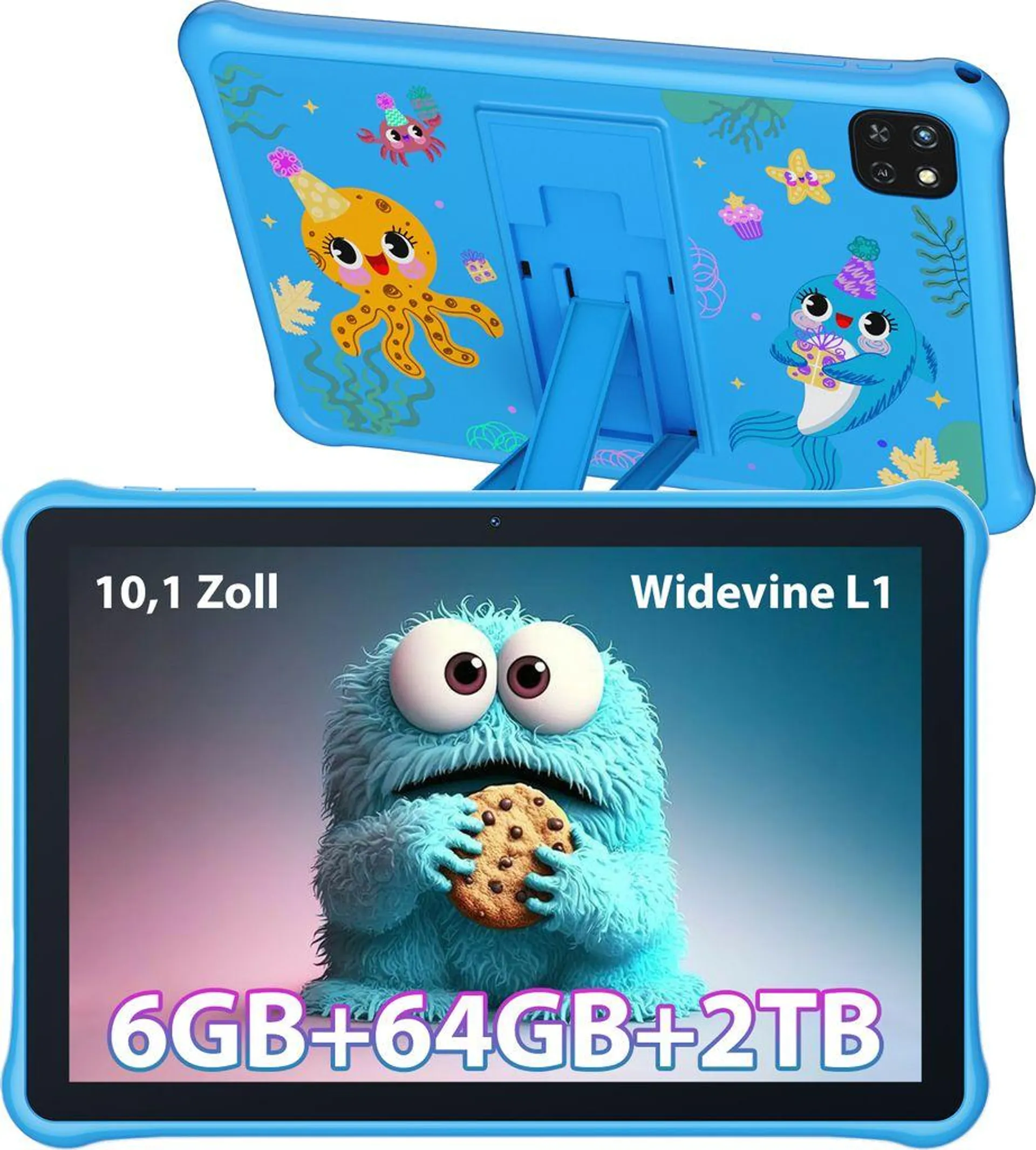 Blackview OSCAL Pad 50 Kids Tablet mit Hülle, 10.1" Kinder Android Tablet, 6 GB RAM+64 GB ROM, HD+Bildschirm, 8MP, 5100 mAh Akku, Mehrsprachhig, Blau