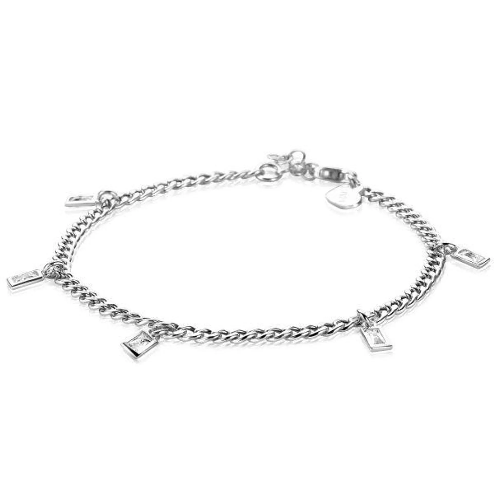 ZINZI Sterling Silver Bracelet Curb Chain and Baguette White Zirconias 18-20cm ZIA2104