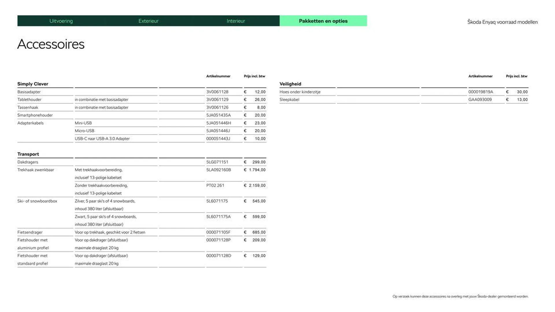 Škoda Enyaq Voorraad prijslijst per 15 augustus 2024 van 1 augustus tot 1 augustus 2025 - Folder pagina 14