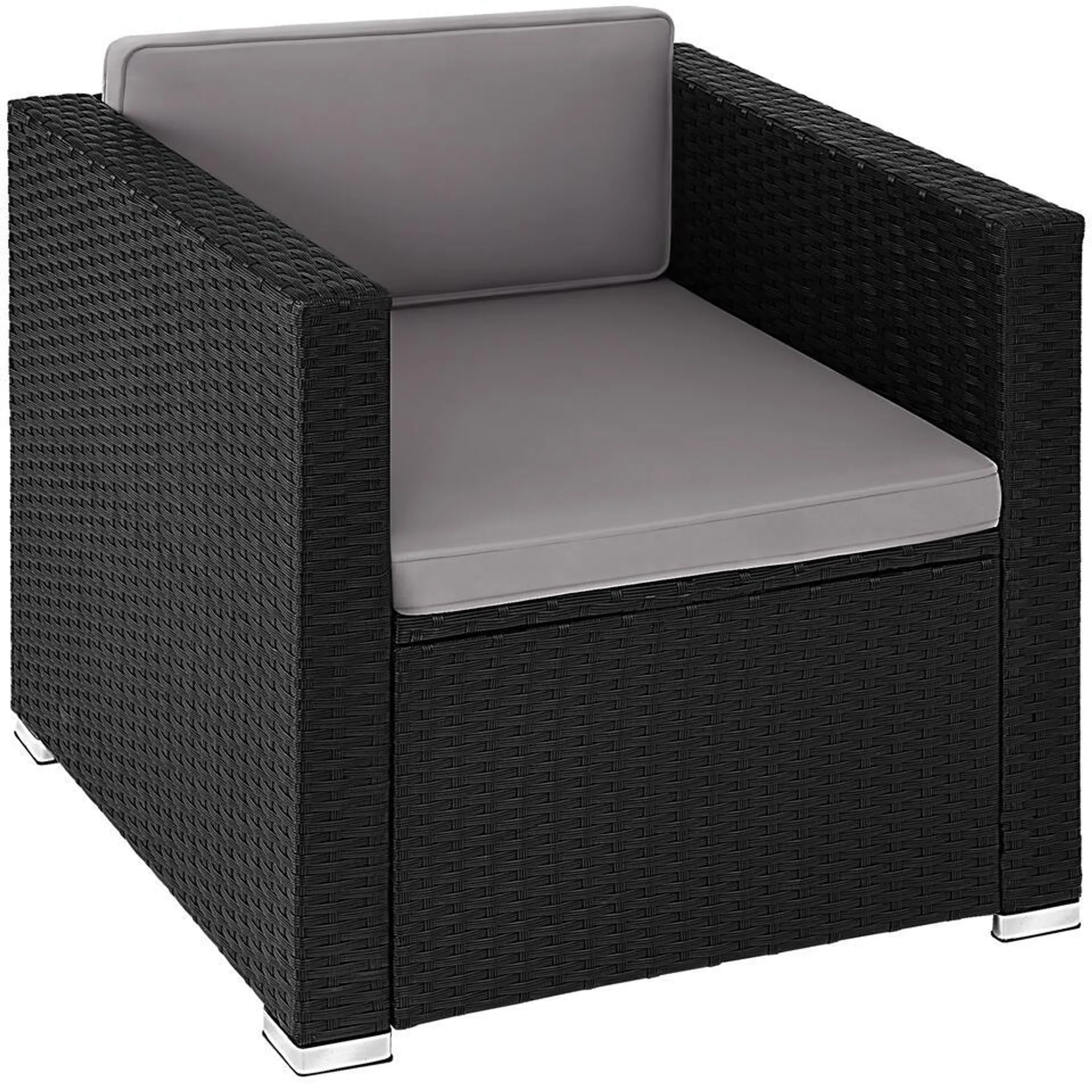 tectake® Wicker Fauteuil met Armleuningen - Inclusief Kussens - Zwart