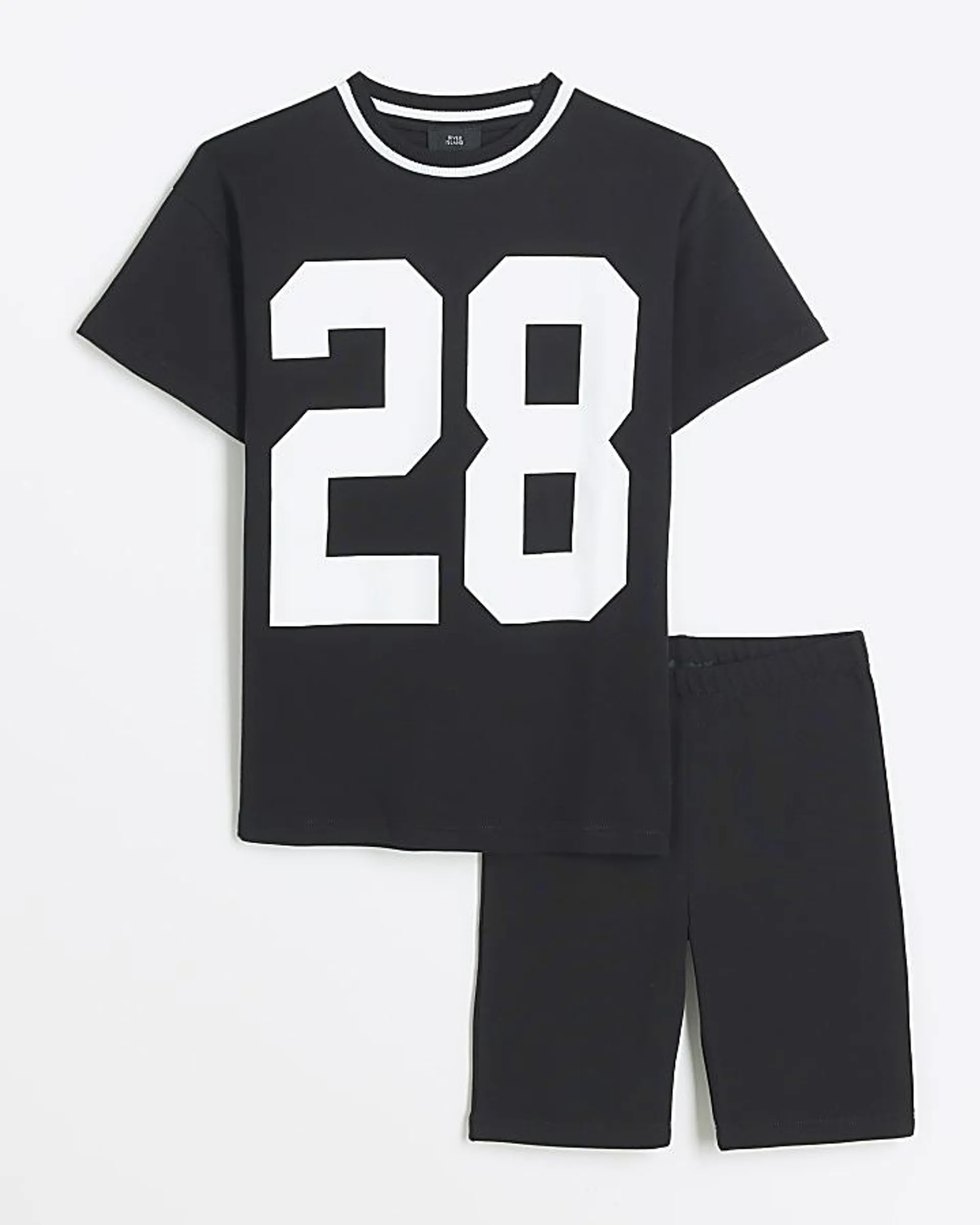 Girls black tennis number t-shirt set