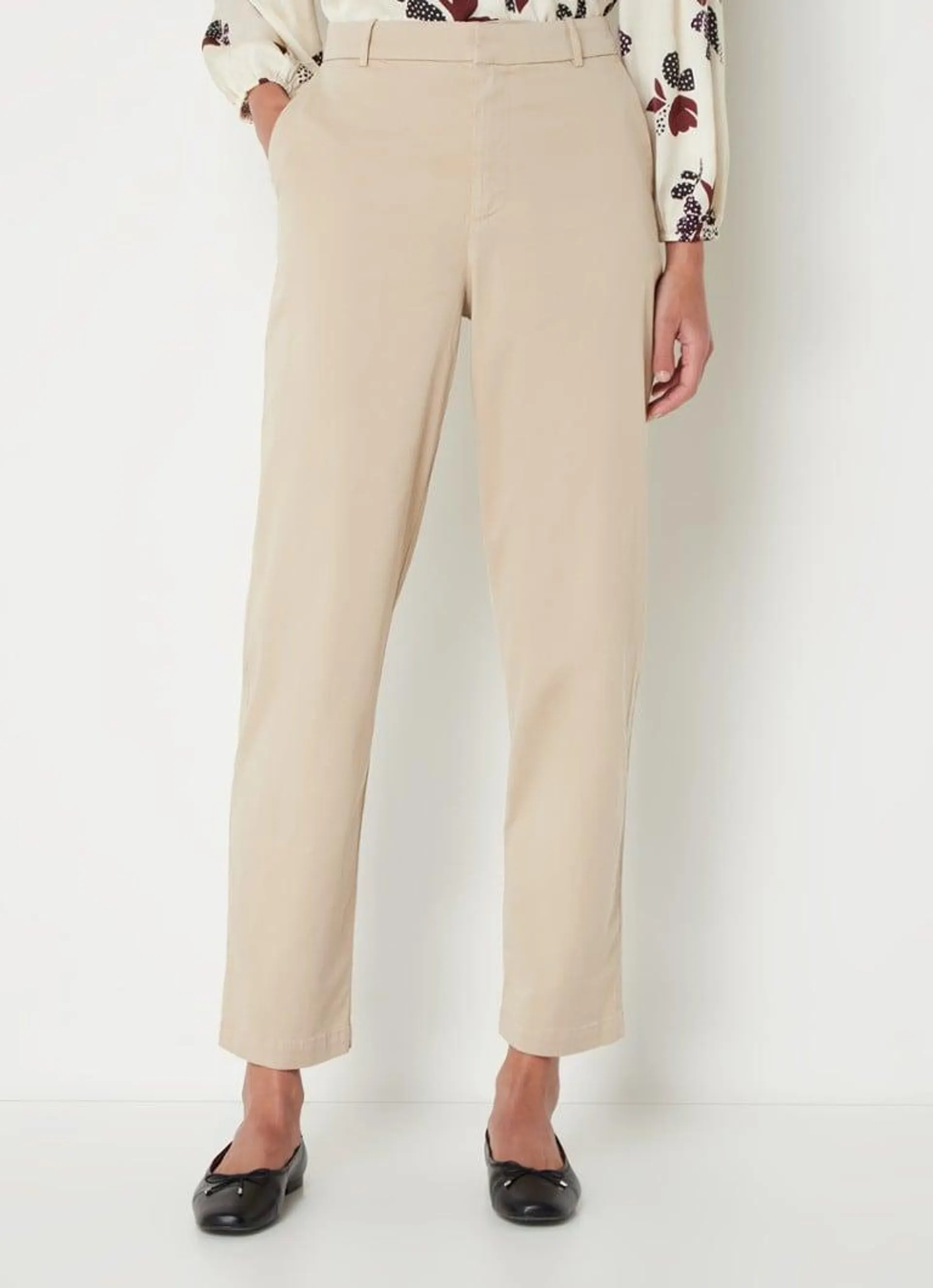 Jally mid waist straight fit cropped pantalon met steekzakken