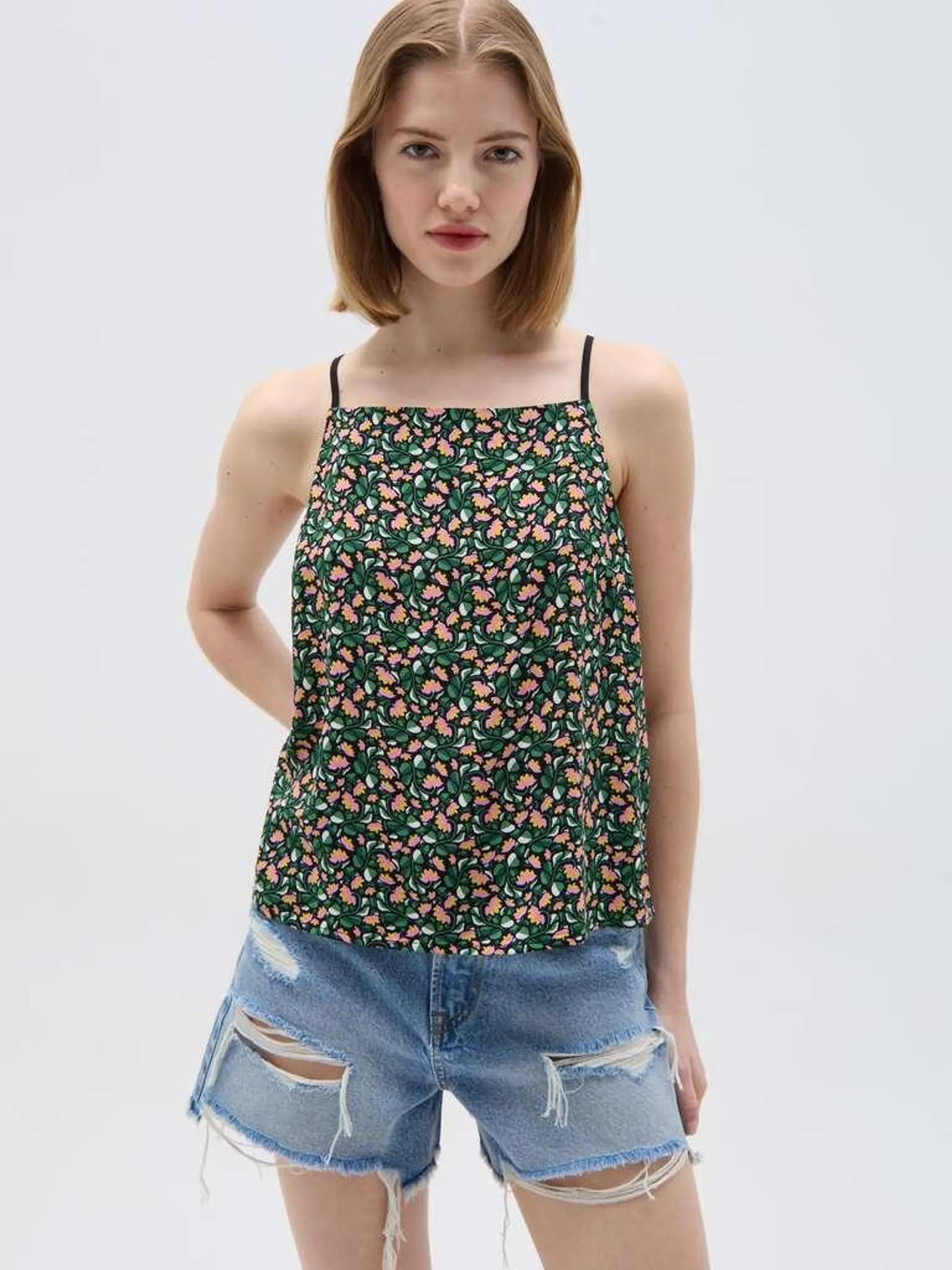 Pink/Green Tank top in viscosa fantasia